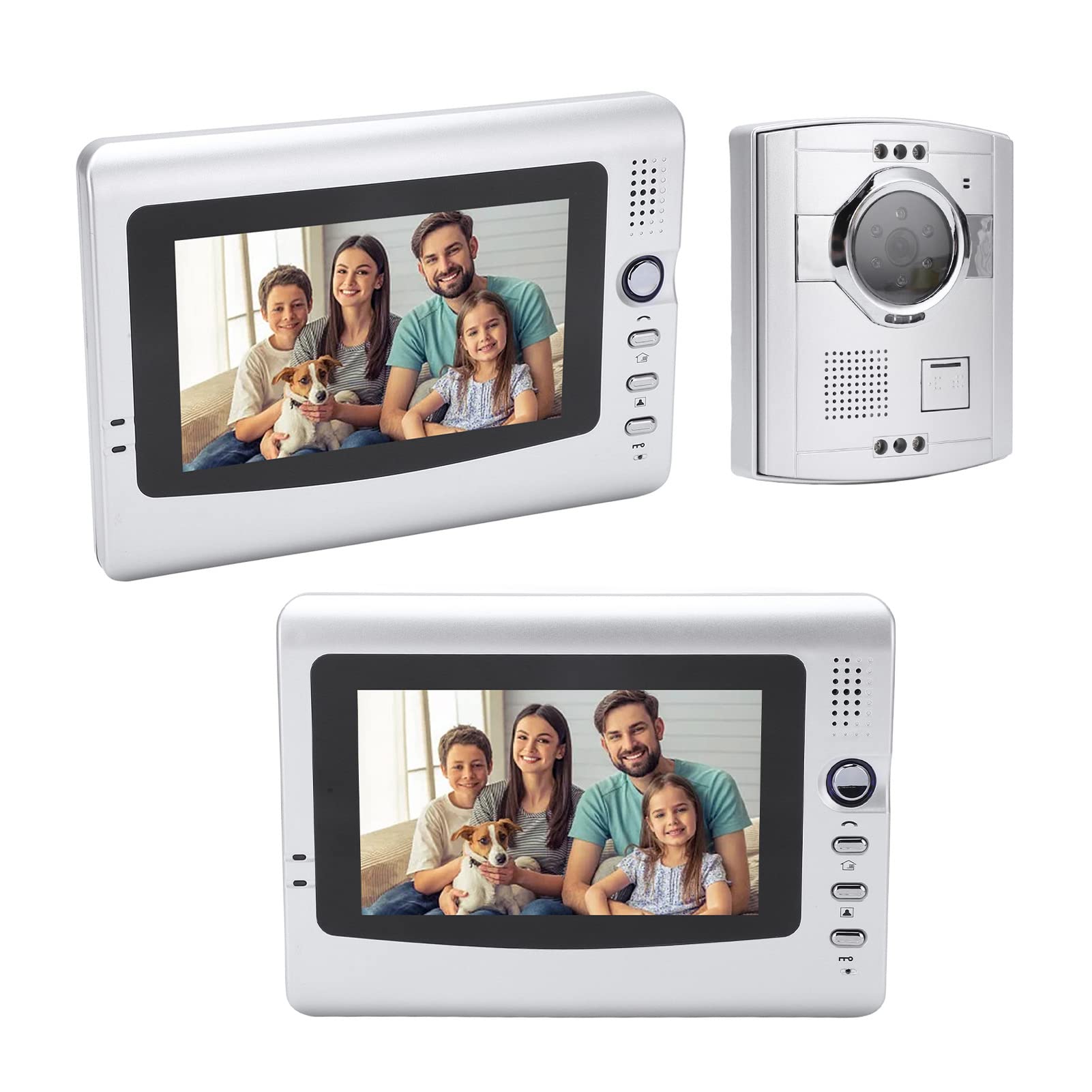 HAIBING Video Intercom, 2 Monitors 7in AC100-240V Video Intercom Kit For Apartment Home For Villa (UK Plug)