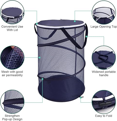 Miniatura 2 de Paquete de 2 cestas de lavandería desplegable con tapa, cesta plegable para la ropa sucia con asas, cestas de ropa sucia portátiles grandes de 75