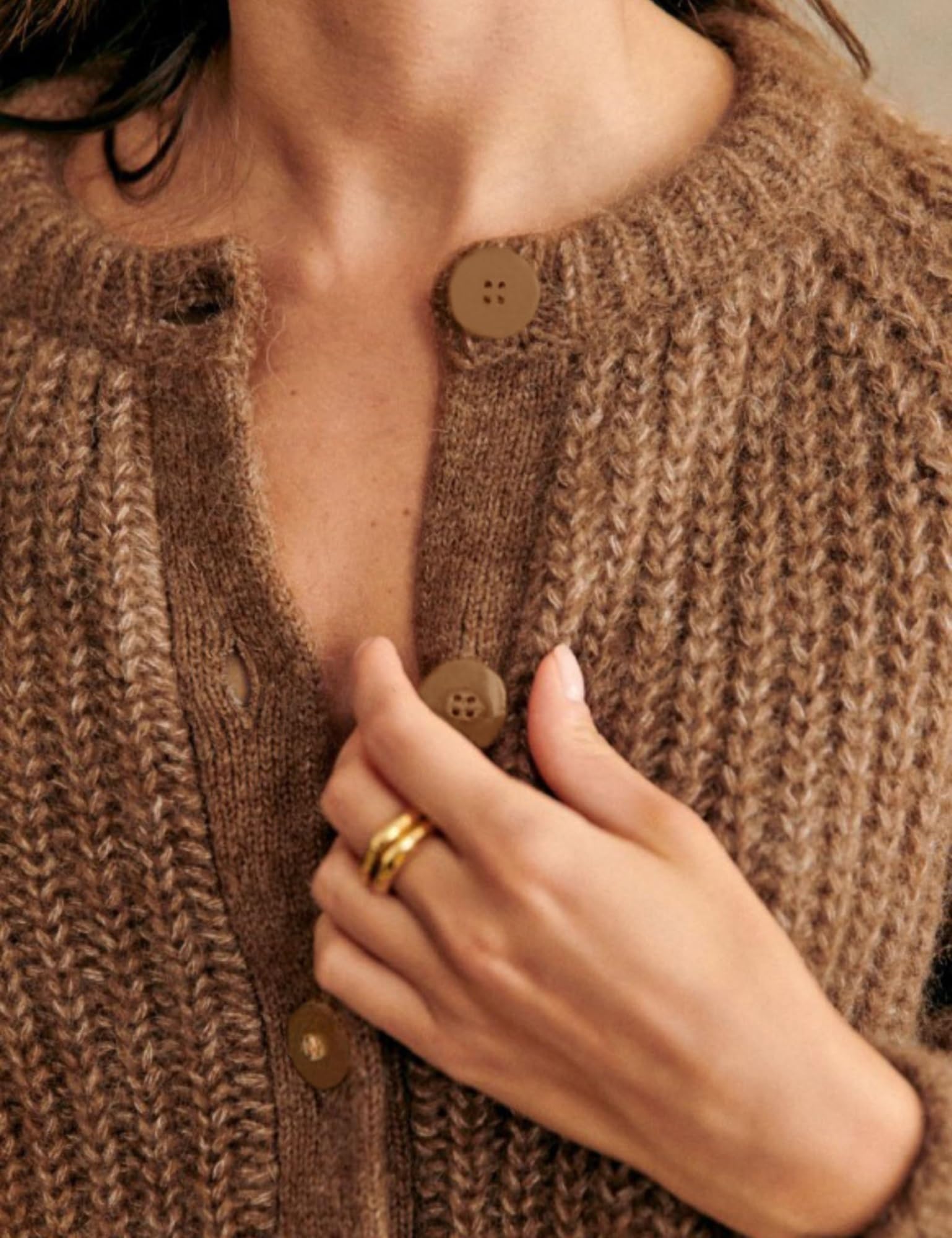 Capispalla in Maglia Cardigan abbottonata Girocollo a Maniche Lunghe Casual da Donna(Brown,L)