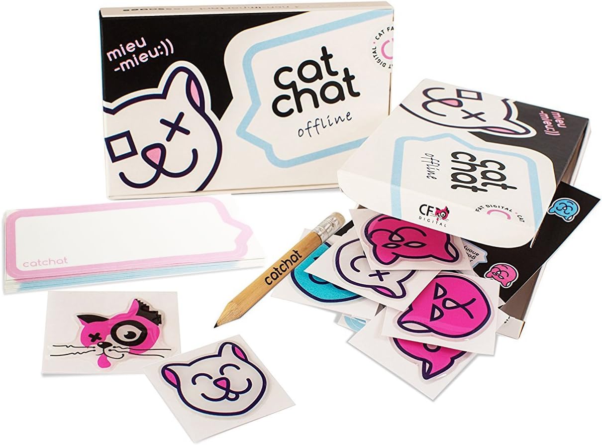 Cute Funny Puffy Cat Stickers Pack - Reusable Small Sticky Notes Set Box - 3D Laptop MacBook Phone Water Bottle Cat Chat Sticker Set - Bonus ECO-Wood Pencil