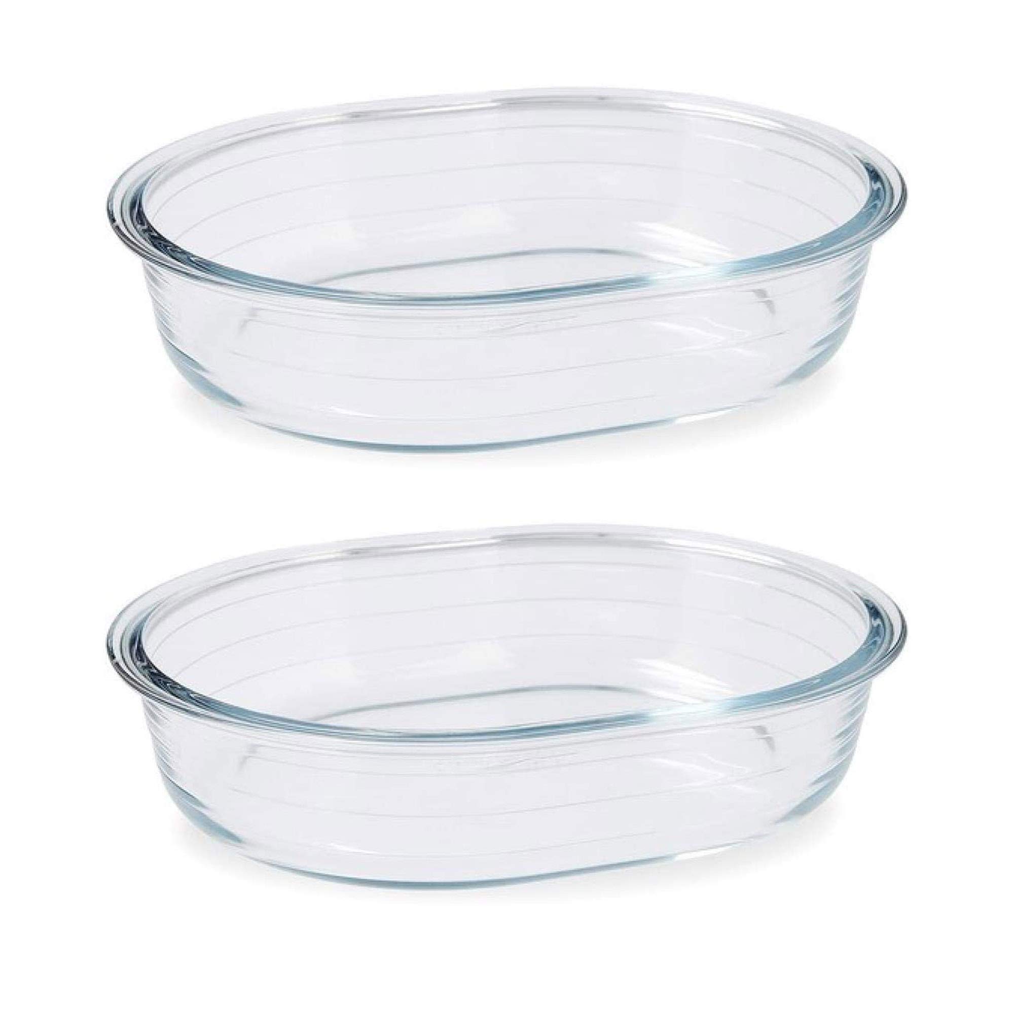 Pyrex Essentials Glass Oval Pie Dish Tray Heat Restistant 1.5Litre Transparent (Pack of 2)
