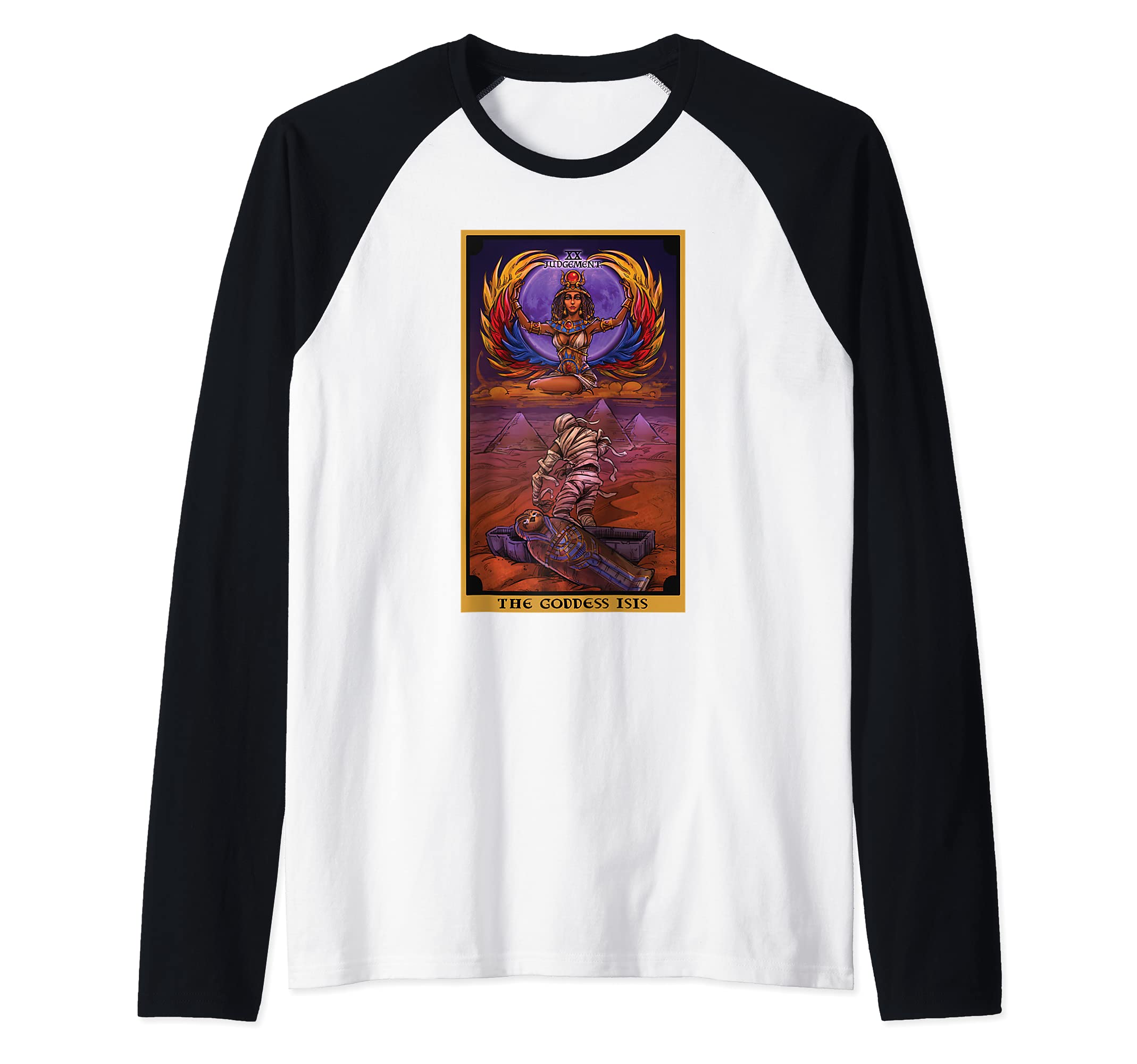 The Goddess Isis Judgement Tarot Card Osiris Egyptian Witch Raglan Baseball Tee, Black