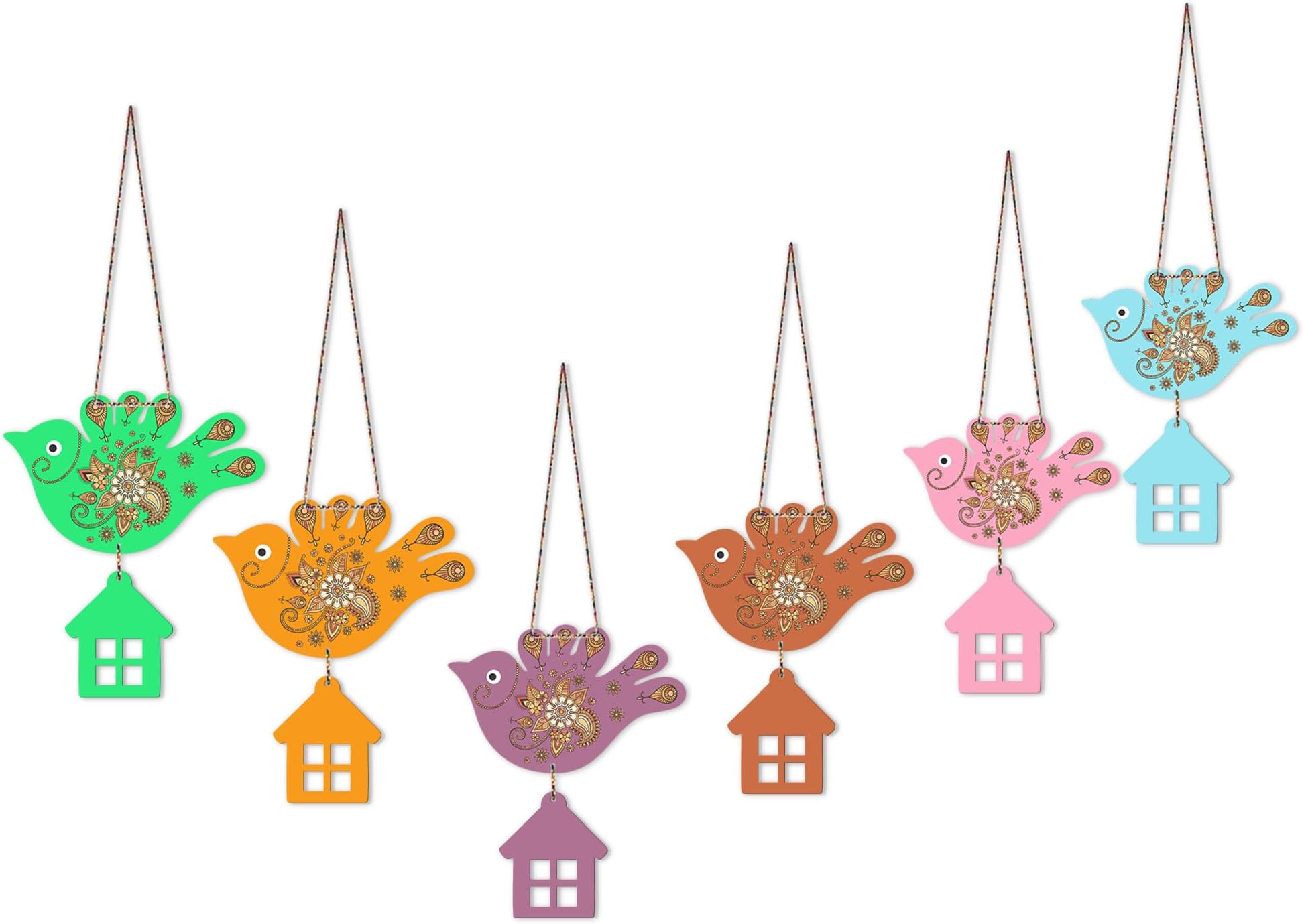 Artvibes Multicolored Flying Birds Decorative Wall Art MDF Wooden Wall Hanger for Living Room | Office | Cafe | Aesthetic Wooden Decor | Graphic Artwork | Unique Gift Items (WH_9105N), Set of 6