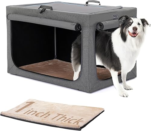 Miniatura 1 de Transportín para Viaje Portátil de Petsfit, Plegable, Jaula para Perro de Material Suave Plegable, Gris y azul