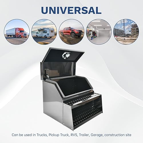 Miniatura 6 de SSN Caja de herramientas para semirremolque de aluminio resistente de 30 pulgadas con diseño ancho abierto y cerradura de pestillo con mango en T,