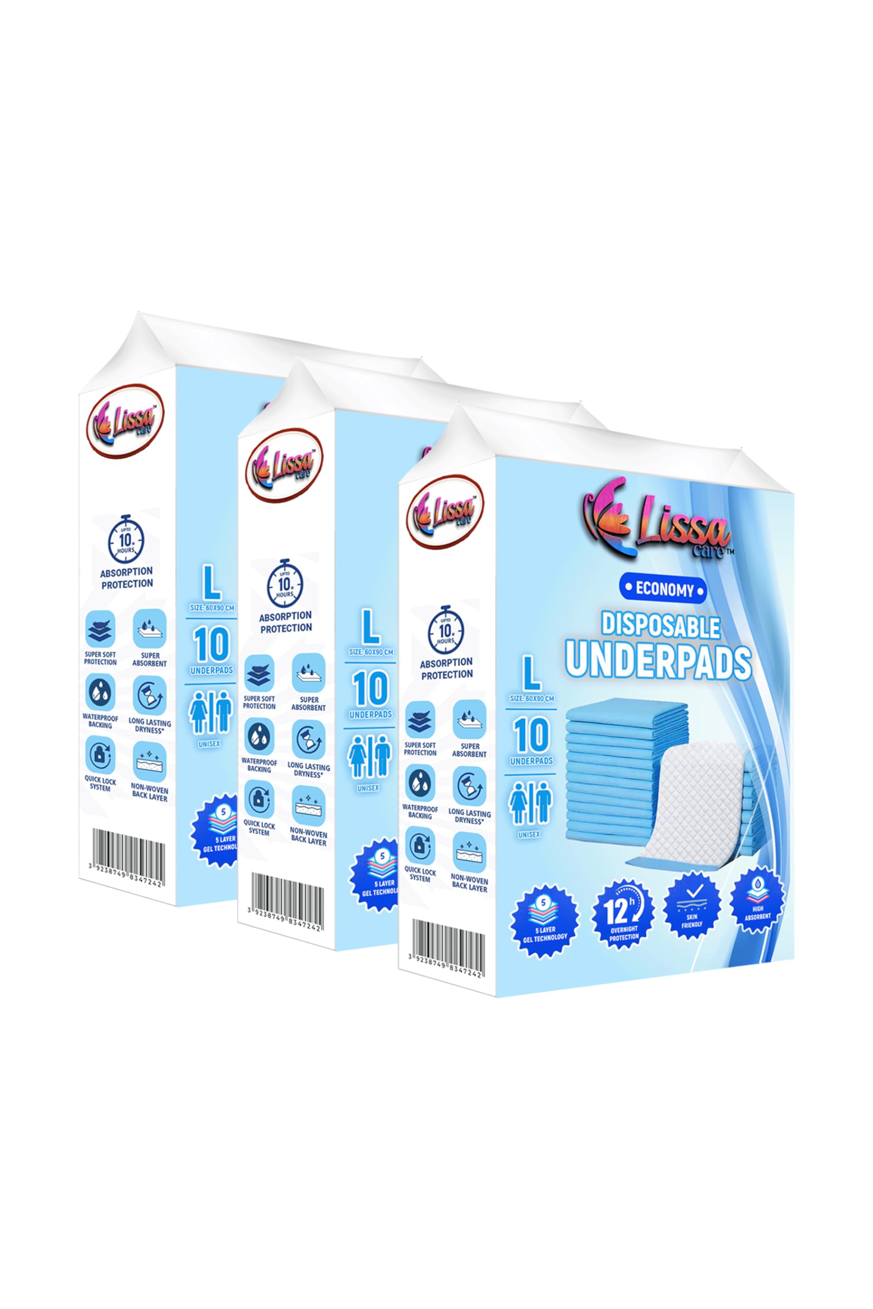 Lissa Care™ Disposable Underpads | Incontinence Sheets | Unisex - 60 X 90CM | Super Absorbent Polymer | Anti Leakage Protection - 10 Pieces Pack (Economy, Pack of 3)