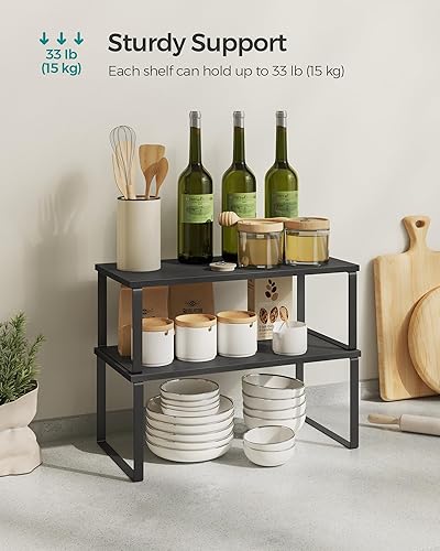 Vista 68 de SONGMICS Estante organizador de gabinete, juego de 2 estantes de encimera de cocina, almacenamiento de cocina, estante de especias, apilable, Blanco