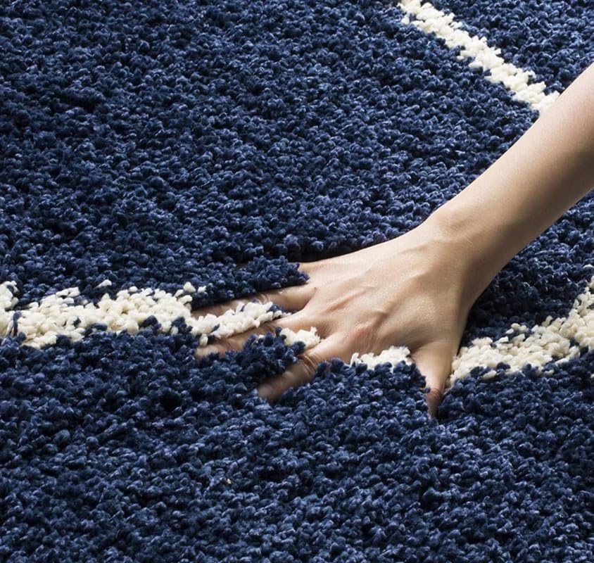 Image of Polyester Fluffy Fur Rugs & Modern Shaggy Floor Carpets for Living Room,Sofa Area,Hall,Kids Room,Guest Room | Elegent Bedside Runners for Besdroom(5X8 Feet Blue Mandir)