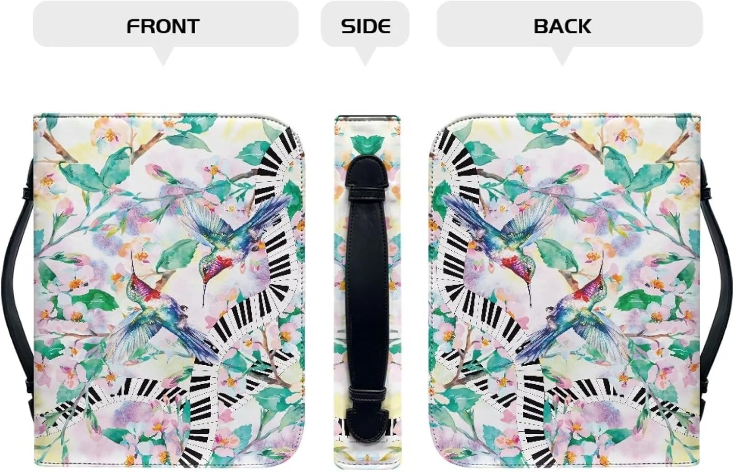Bird Piano Women Bible Carrying Case Large Size Bible Organizer Bag Portable Bible Covers with Handle for Study Bible Carry Bookmarks