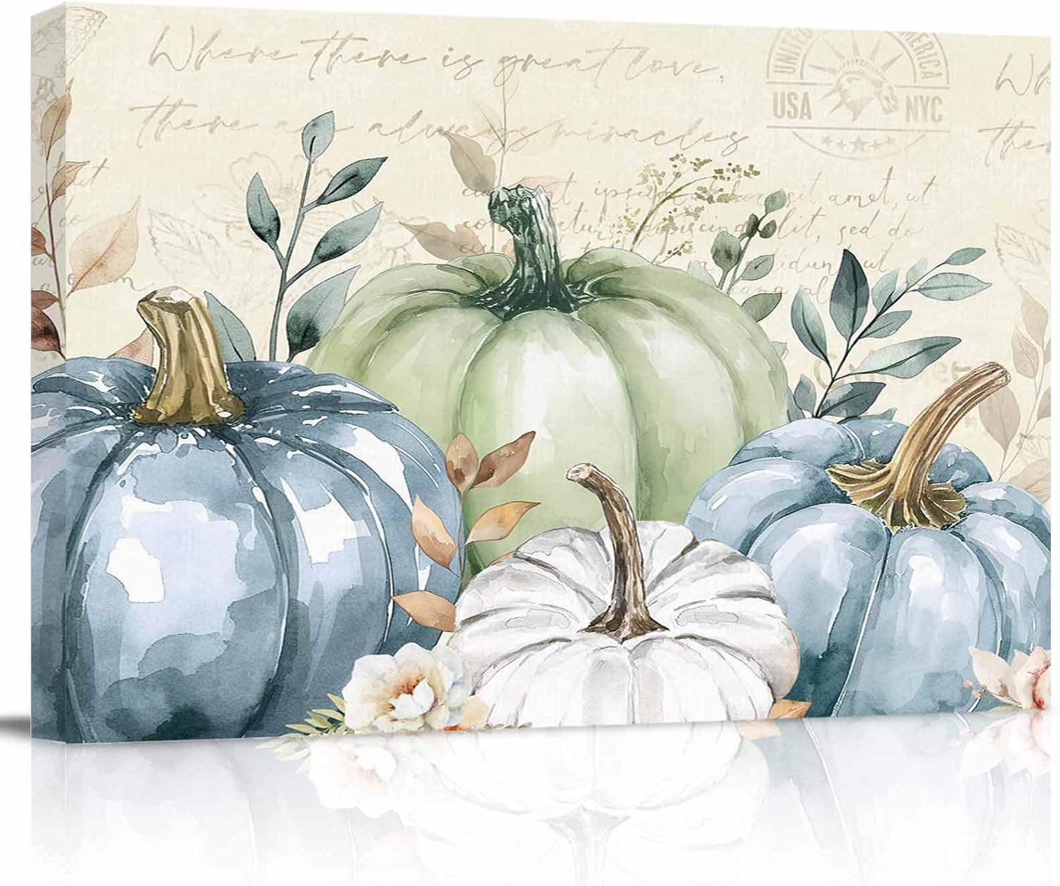 Fall Canvas Wall Art Pumpkin Eucalyptus Leaf Thanksgiving