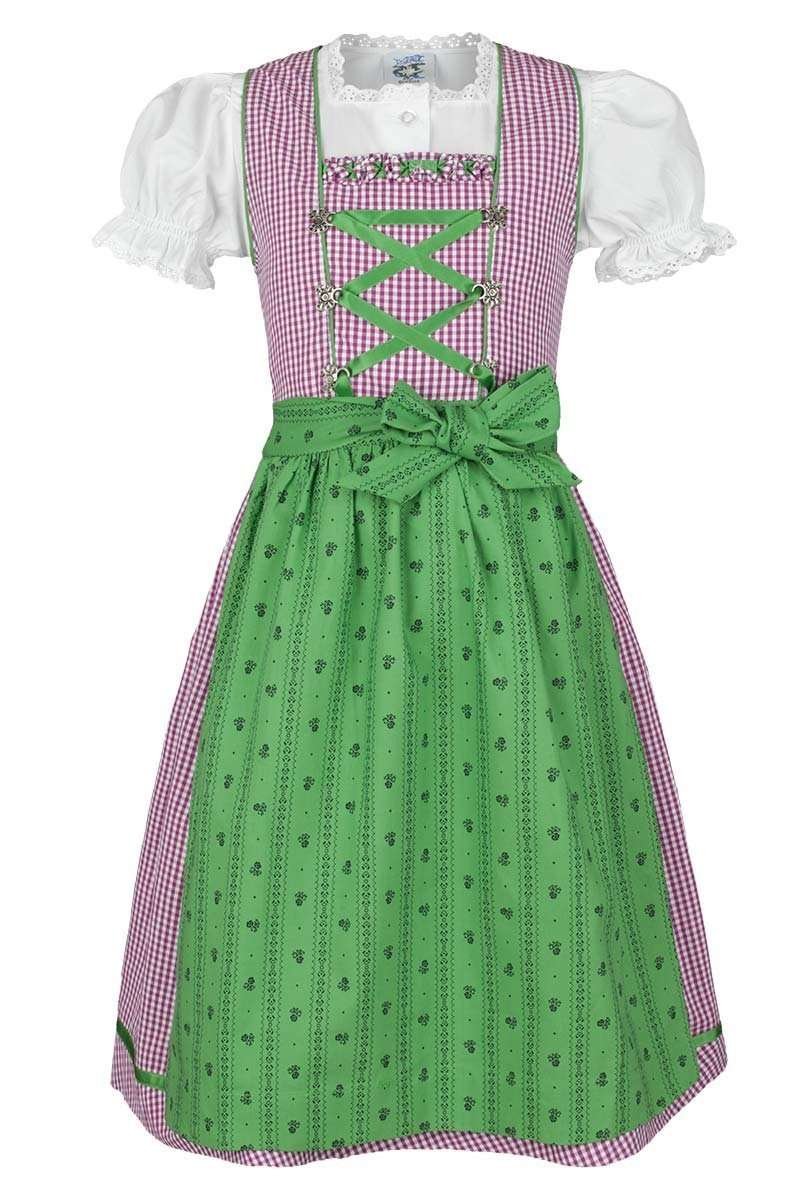 Isar-TrachtenGirls' Isar Costume Children's Dirndl Berry Green with Blouse, Berry