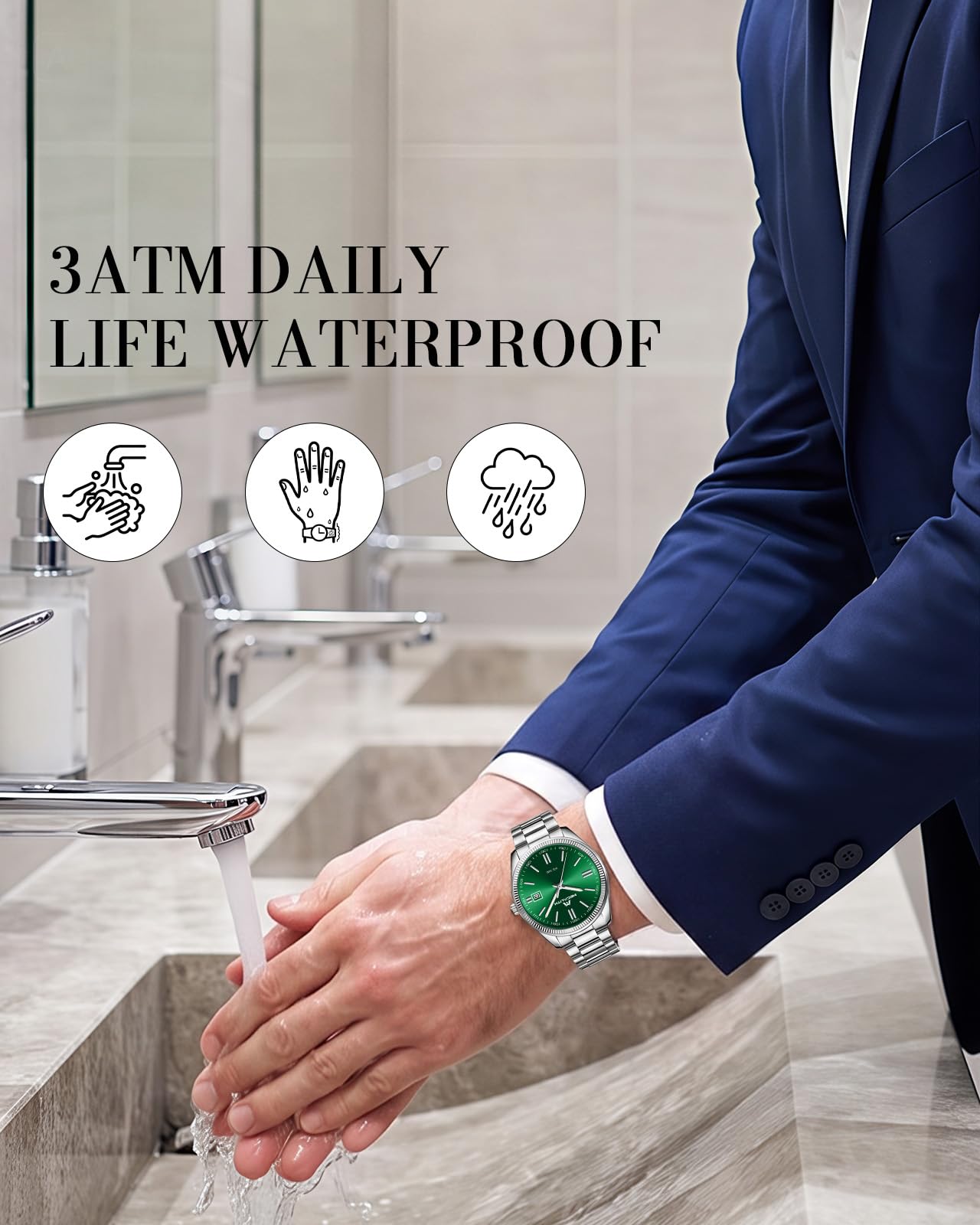 MEGALITH Montre Homme Affaires Analogique: Acier Etanche Montres avec Aiguilles Lumineuses Date - Cadeau Anniversaire pour Travail Business Hommes Design Intemporel