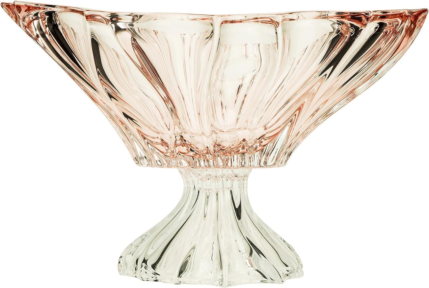 Bohemian Crystal AU52038, 13-Inch Pink Plantica Crystal Fruit Bowl on a Stem, Decorative Centerpiece Wedding Gift Platter, Clear Czech Crystal Footed Deep Plate, Bohemian Crystal
