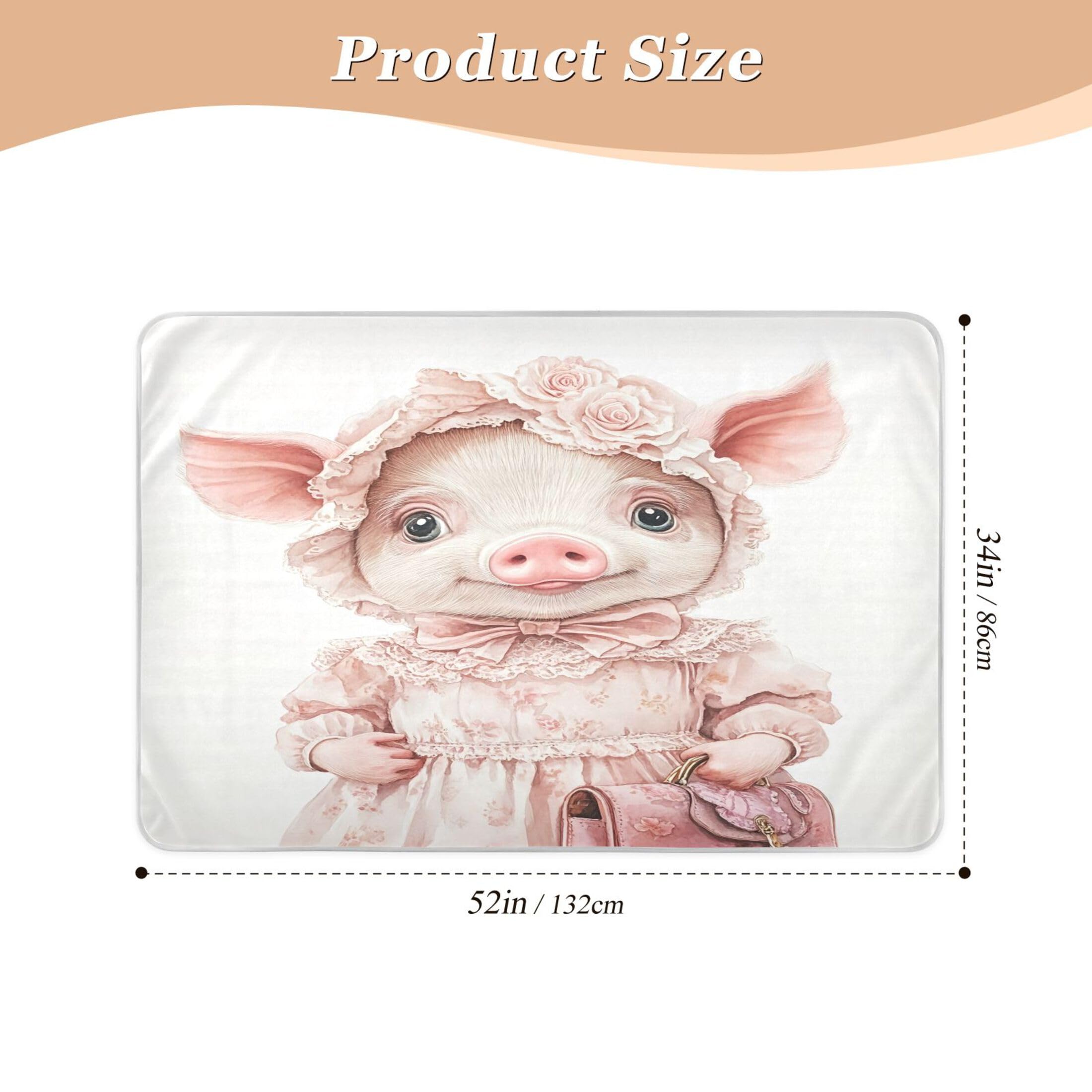 Takiito Cute Pig Bed Pad Reusable Bed Underpad Washable Waterproof Leak-Proof Quick Dry Incontinence Pee Pad for Toddlers Kids Adults Pets 34x52 in
