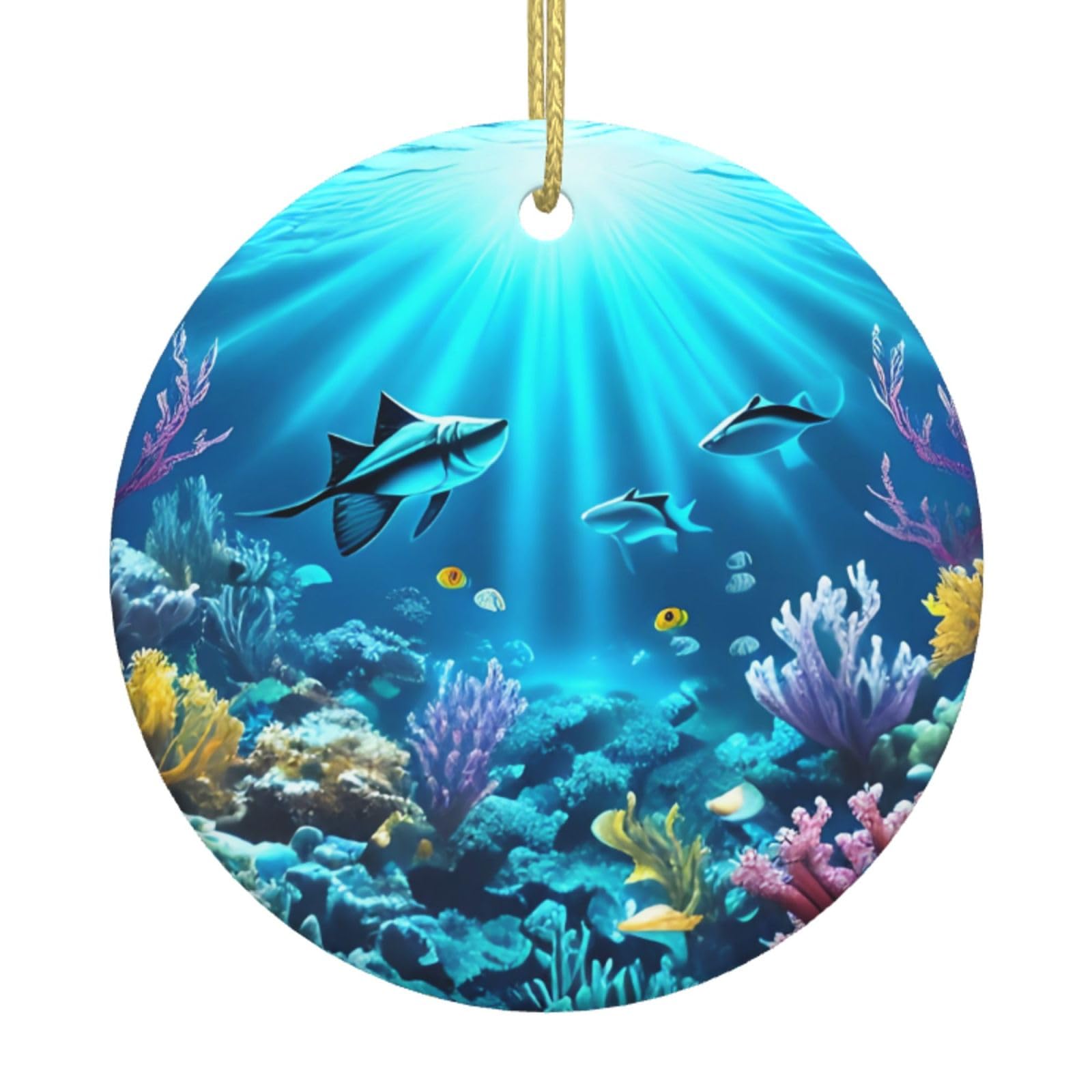 Submarine Coral Rays Printed Christmas Tree Ceramic Ornaments Holiday Decoration Christmas Unique Pendant for Christmas Party