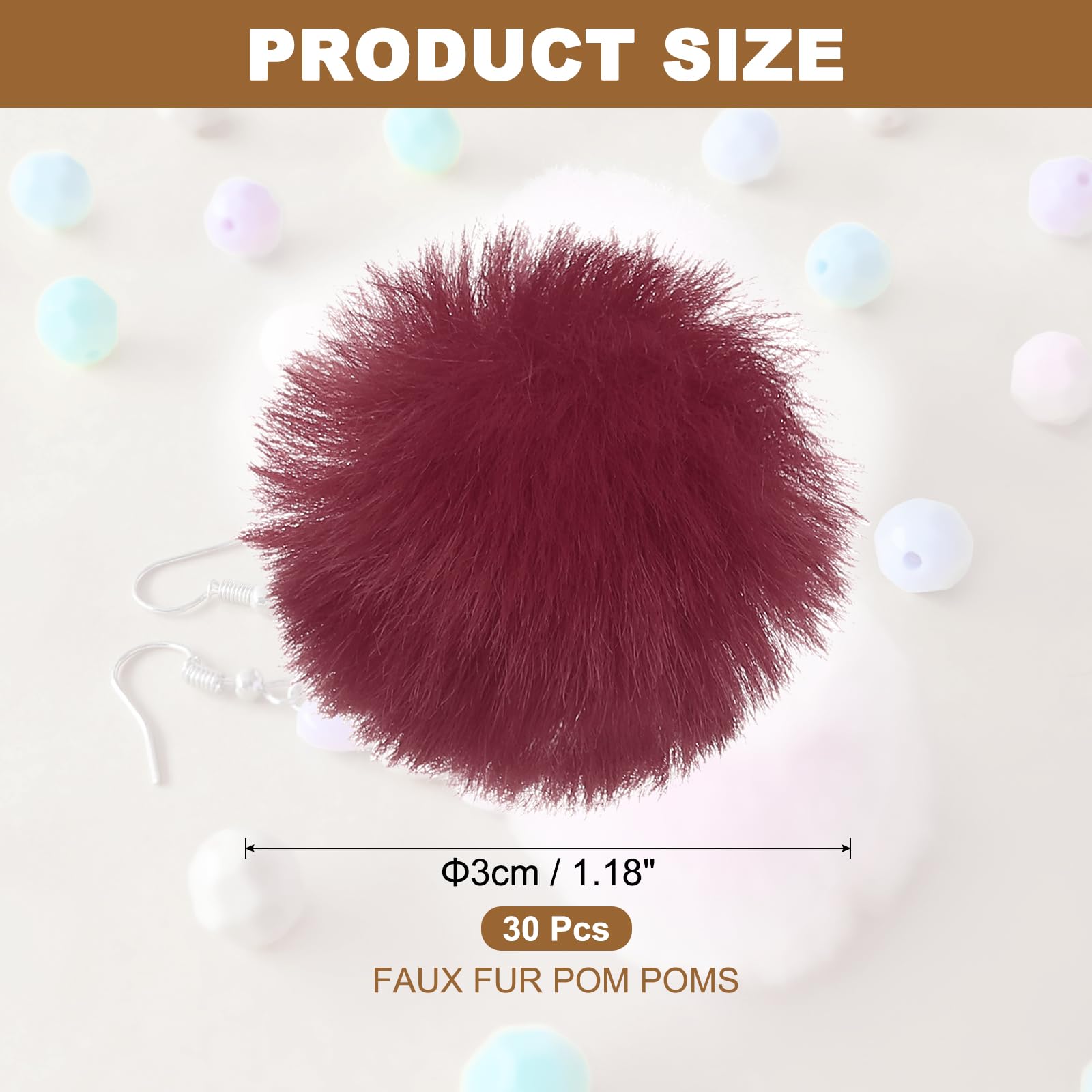 PATIKIL Faux Fur Pom Poms for Hats 30 Pcs Fluffy Soft Fur Poms Balls with Elastic Loop for Keychain Knitting Hats DIY Scarves Gloves Bag Christmas - Image 2