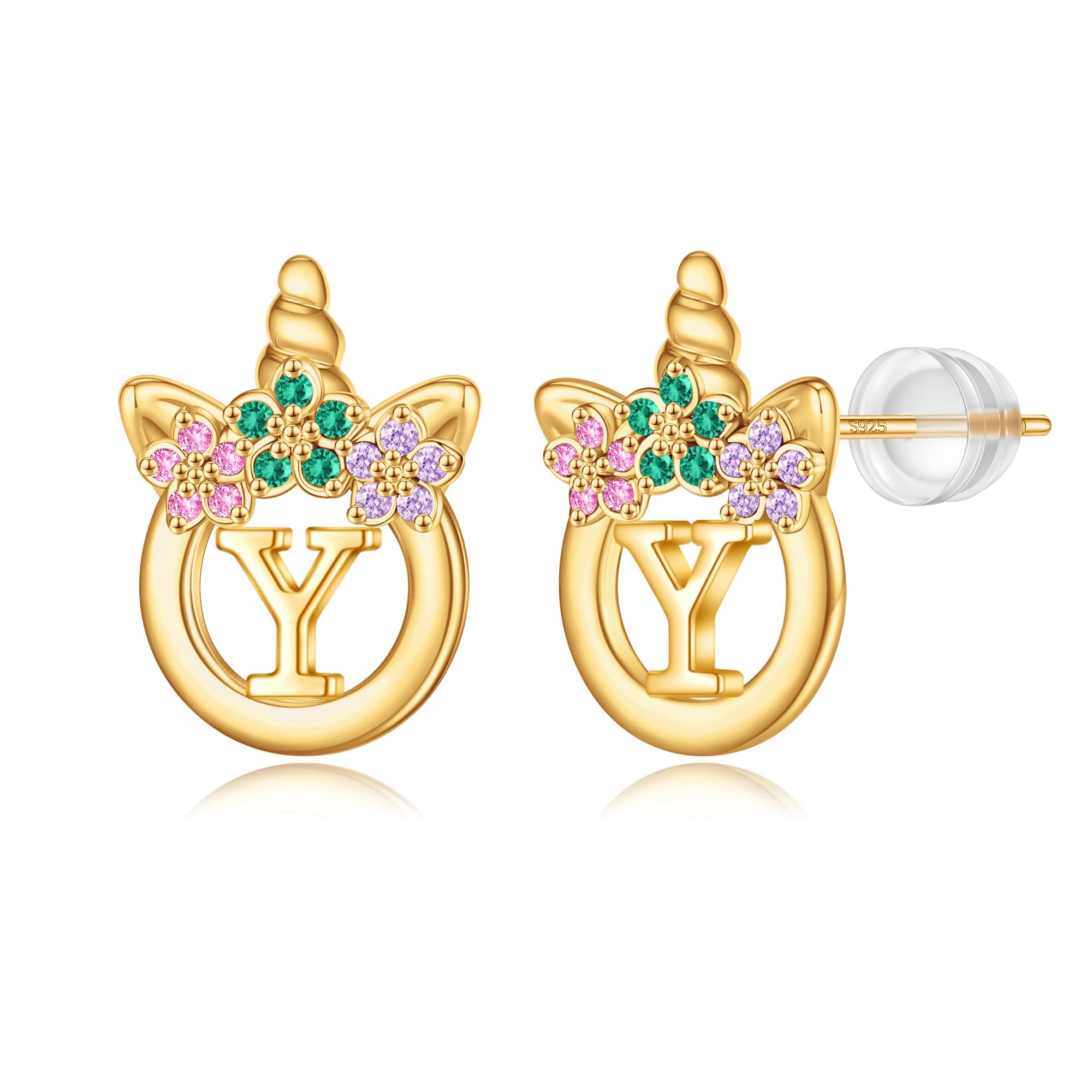 Unicorn Earrings Gifts for Girls - 925 Sterling Silver Stud Earrings Hypoallergenic Initial Unicorn Earring for Girls Kids Jewelry CZ Birthday Gifts