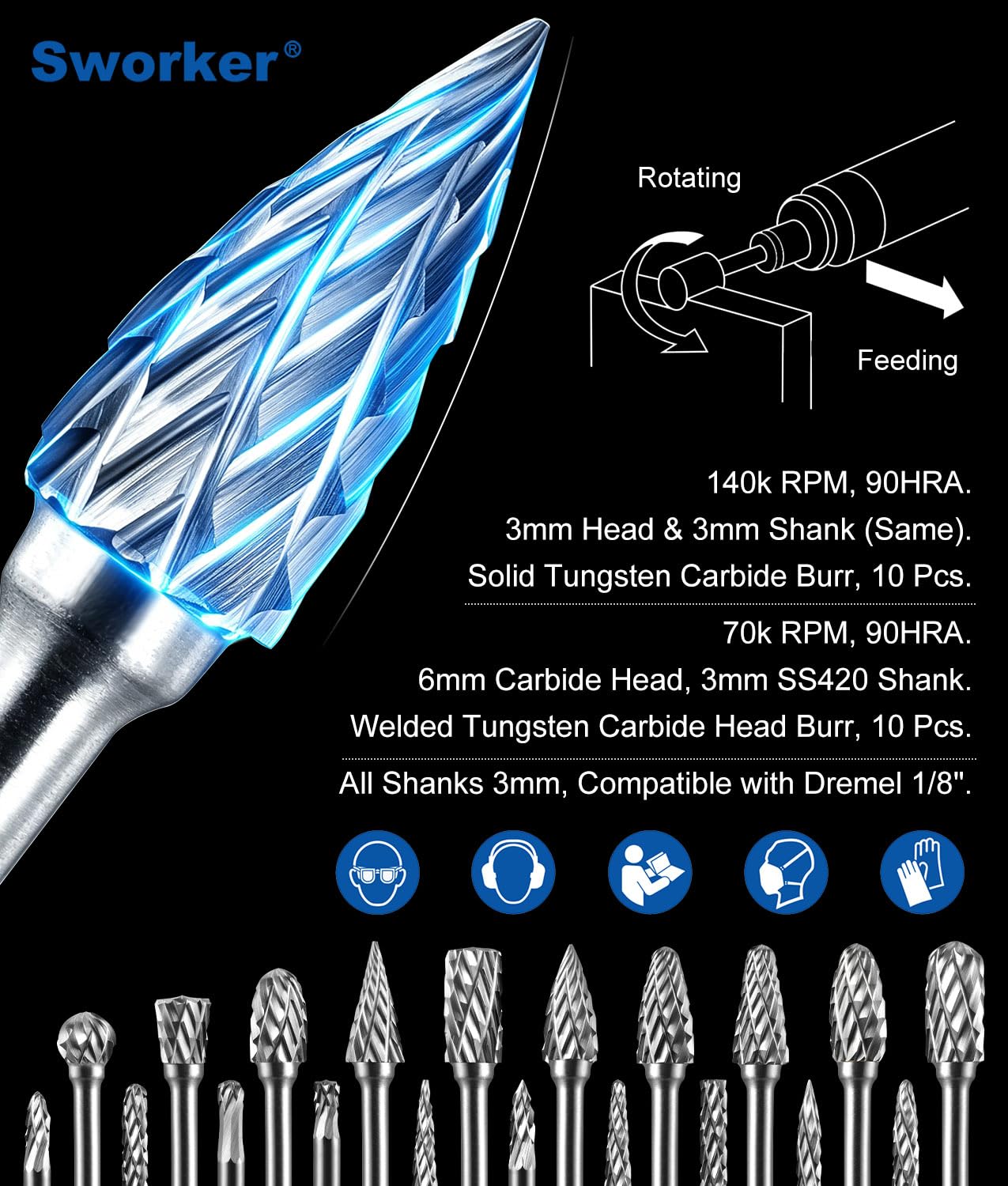 20 Pcs Carbide Burr Bits 1/8" Shank Rotary Tool Accessories Set K60478