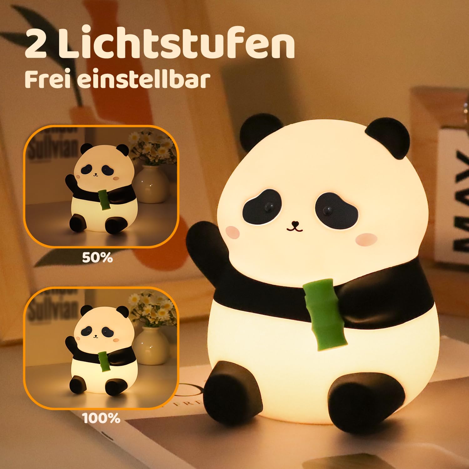 Rytinazzz Linda luz nocturna de silicona de panda, lámpara LED esponjosa con batería de larga duración de 12H/50H, 2 niveles de brillo por control de toque, luz suave recargable para decoración de