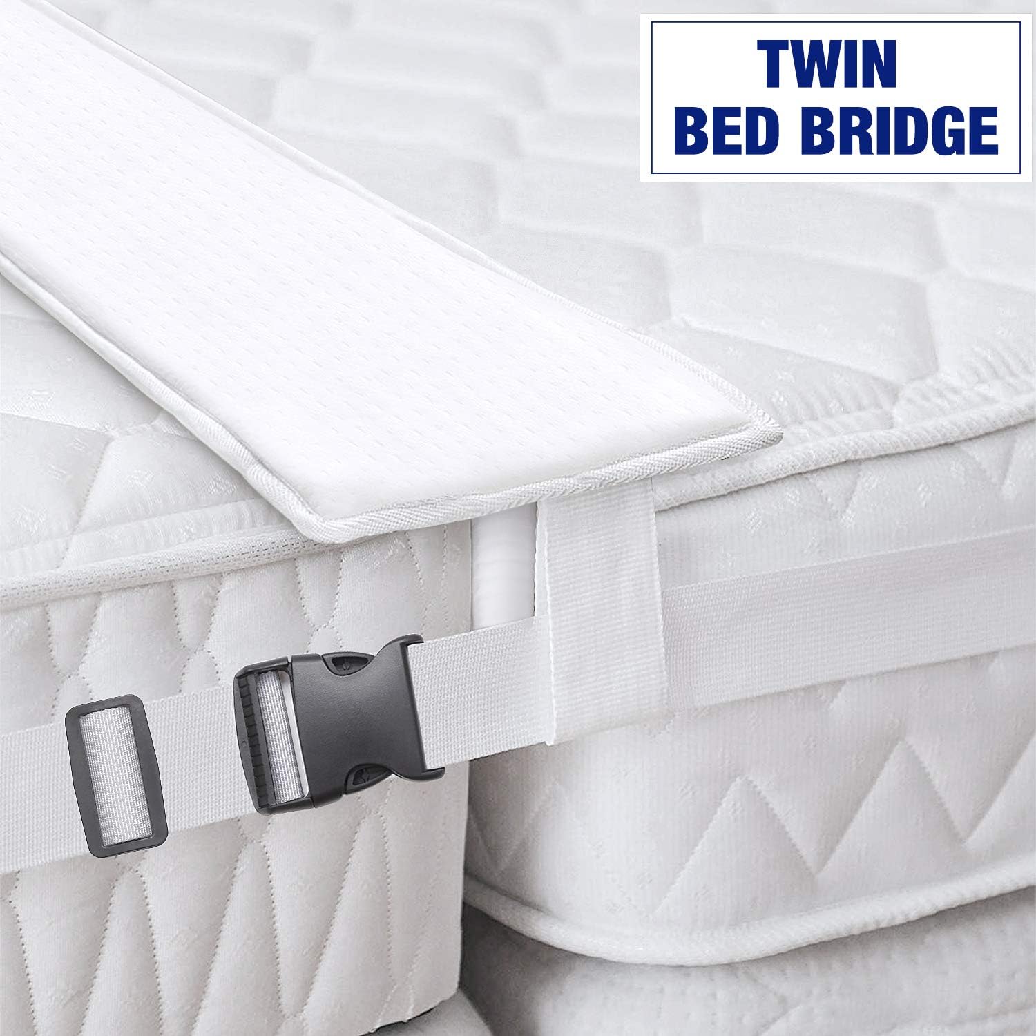 Bed Bridge Twin to King Converter Kit - Bed Doubling System, Mattress Extender Set to Fill in Gap - Memory Foam Filler Pad and Connector Strap - for Guest and Family Room