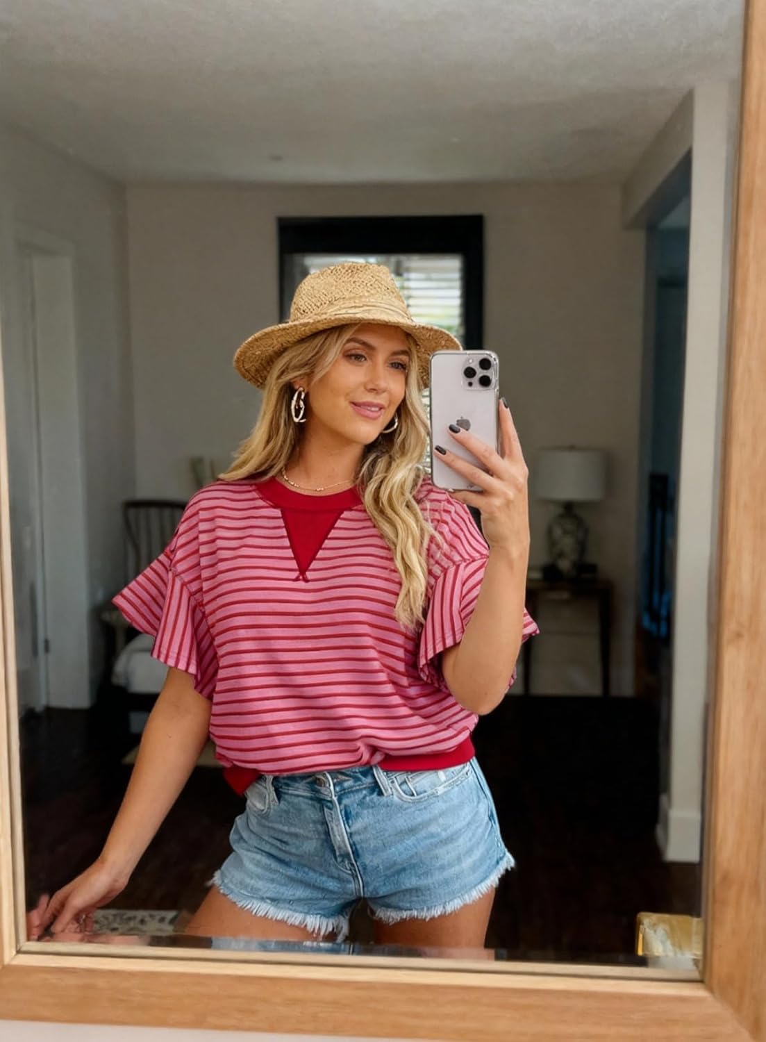 Acelitt Women Crewneck Short Sleeve Striped Tops,S-XXL - Image 6