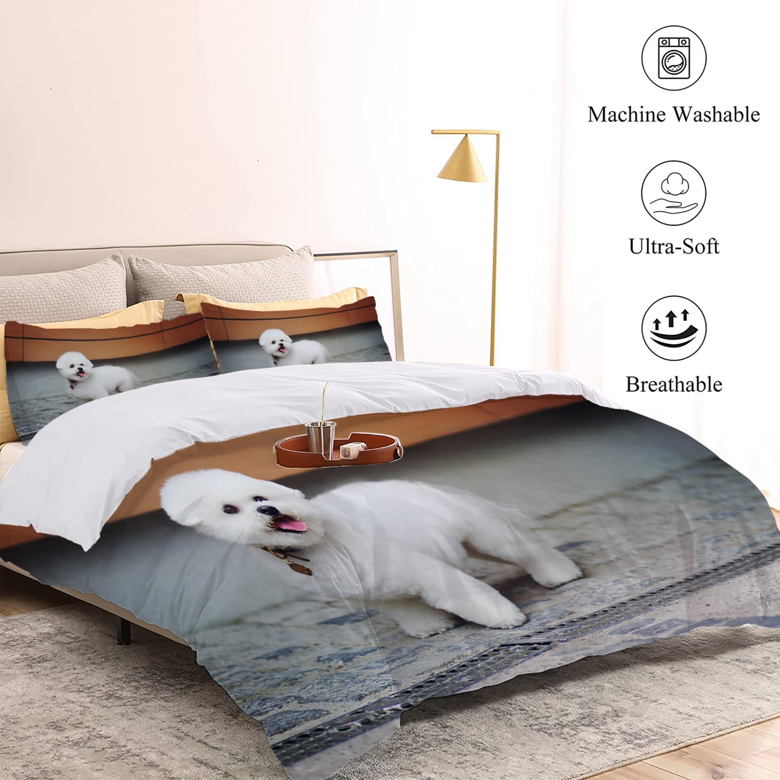 Housse De Couette Bichon Frisé - Microfibre Douce, Imprimé 3D, Taille Simple 135x200 Cm