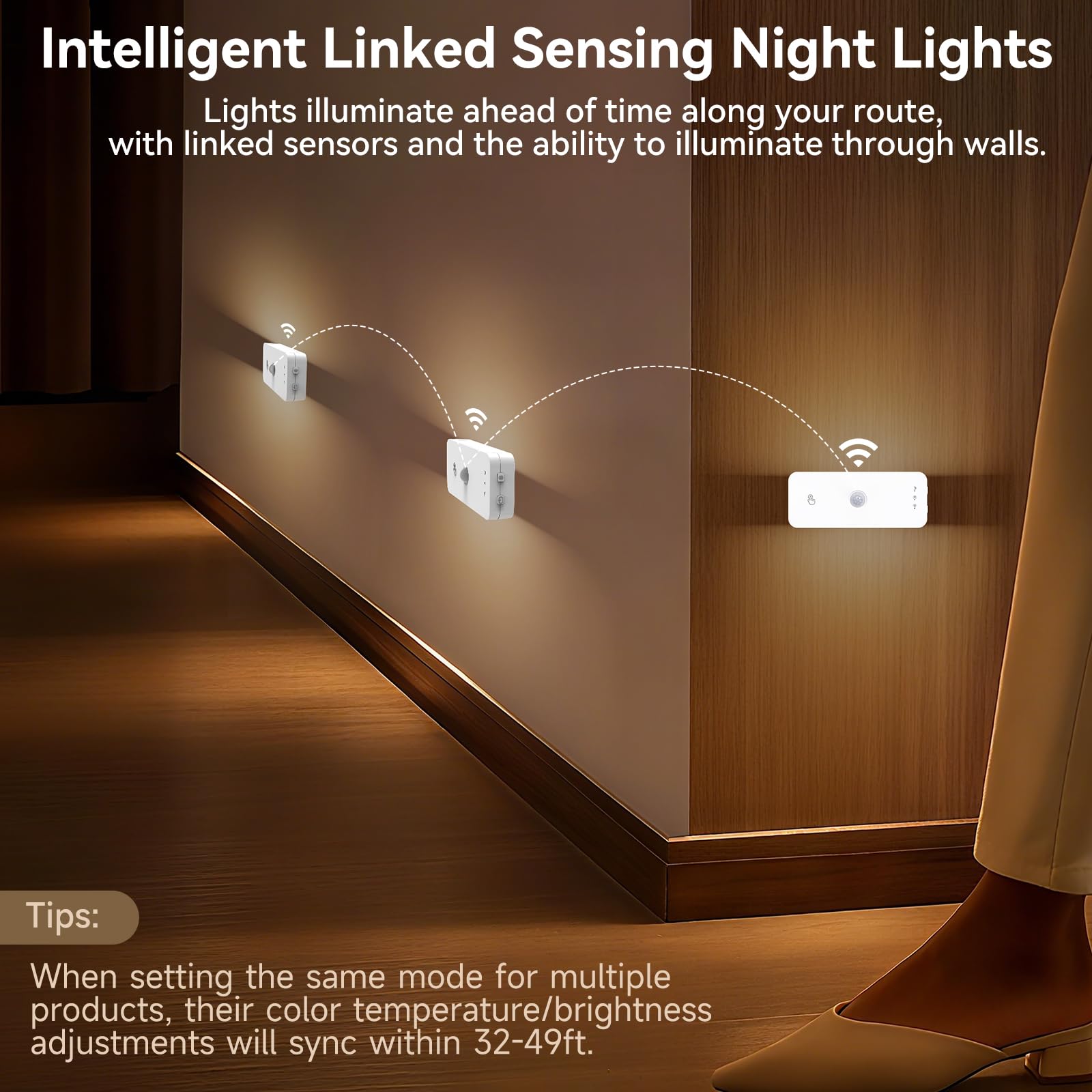 Luz nocturna con detector de movimiento, inalámbrica, recargable, luces LED para escaleras, detector de movimiento interior, luz nocturna para niños y 3 modos de temperatura de color para