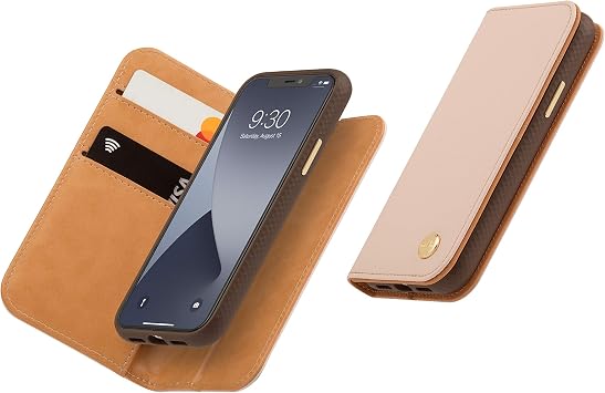 Moshi Overture Wallet Case Compatible with iPhone 12 Mini [SnapTo Case] Detachable Magnetic Wallet with Folding Stand, Vegan Leather, Responsive Button, for 5.4 iPhone 12 Mini, Luna Pink