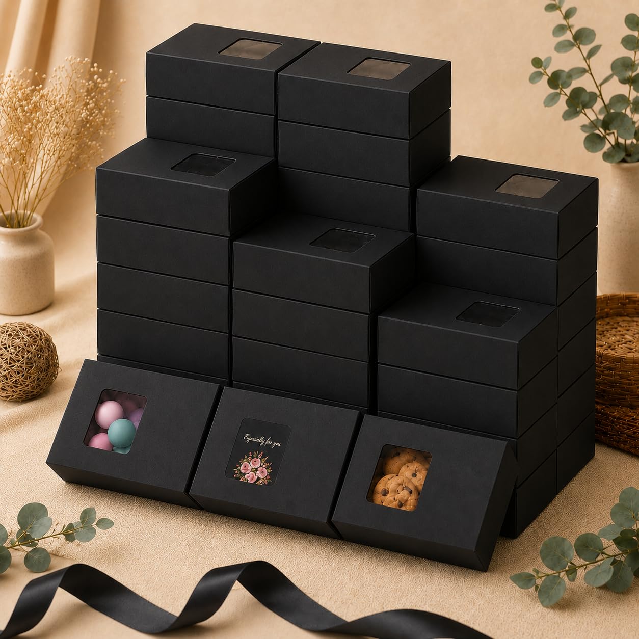 Festiko Black Gift Boxes with PVC Window for Gift Packaging, Bakery Treats & Handmade Products, 9 x 6.5 cm – Elegant Presentation forSmall Business-image-11