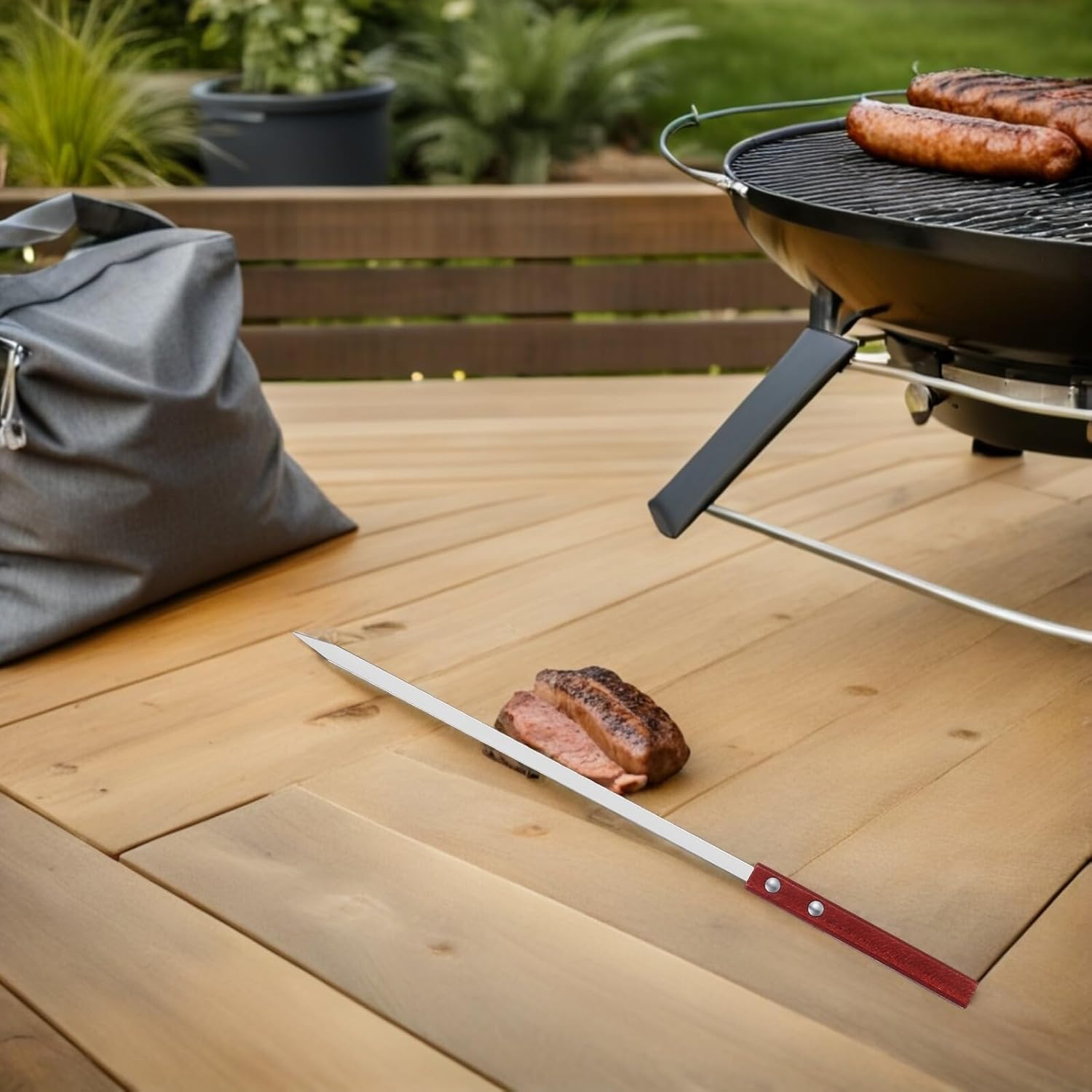 10pcs Stainless Steel Flat Barbecue Skewers 40cm Heavy-duty Grill Sticks for Meat and Vegetables Outdoor Bbq CampingNO.68