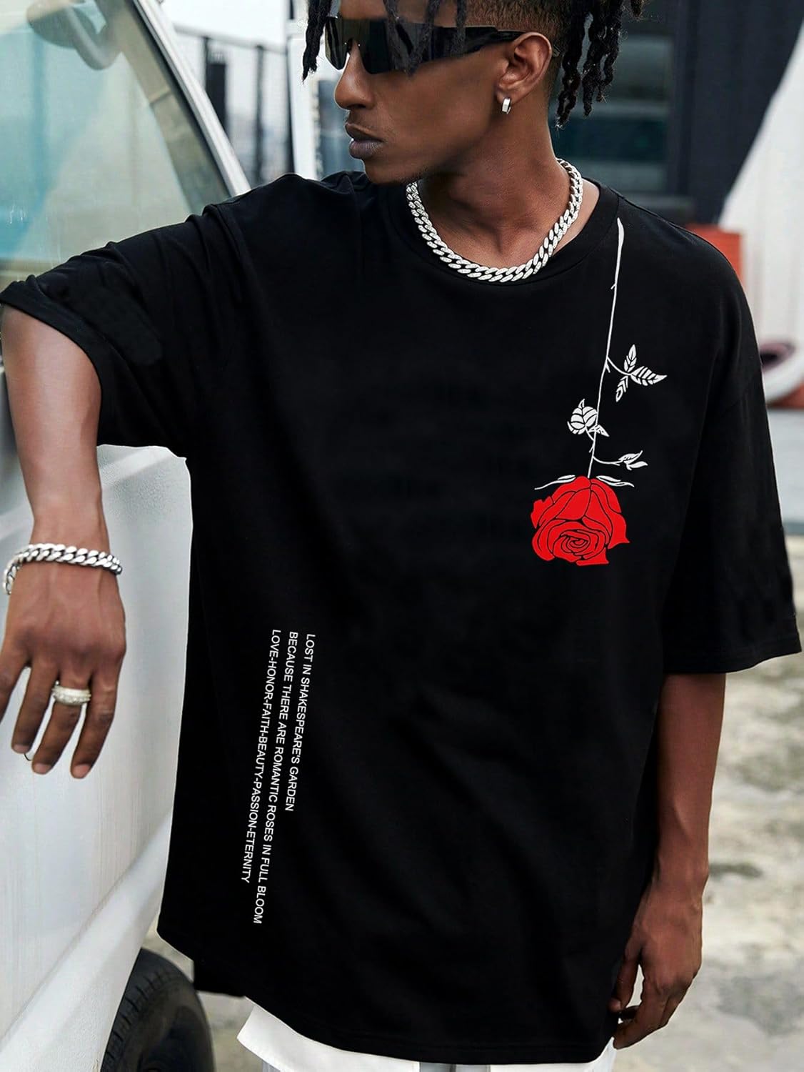 UOUA Mens Graphic Tees Vintage T-Shirts Oversized Letter Print Casual Crewneck Cotton Top Short Sleeve Rapper Streetwear - Image 3