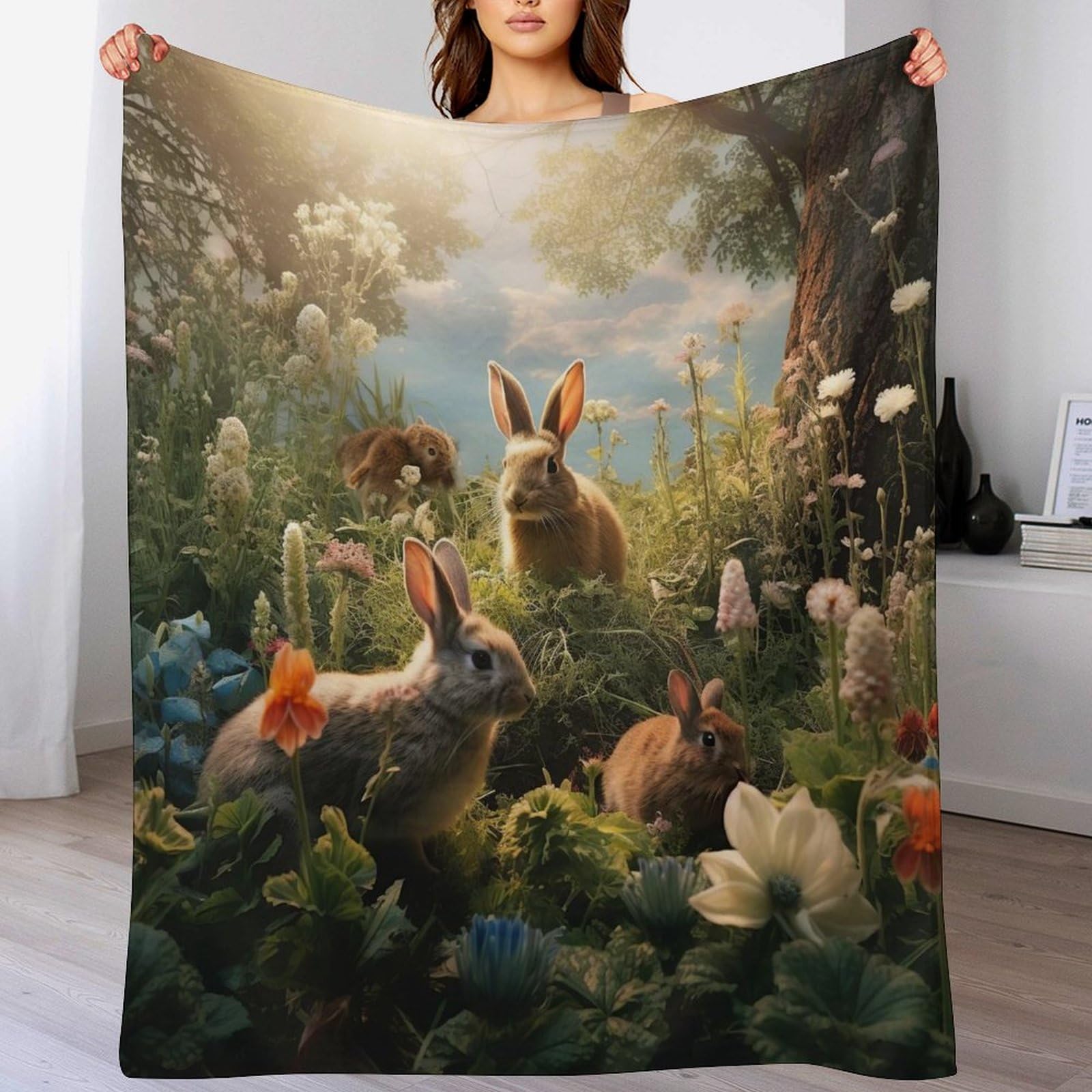 Couverture Canapé Lapin contre les courants d'air, plaid flannel chaud 150x200cm