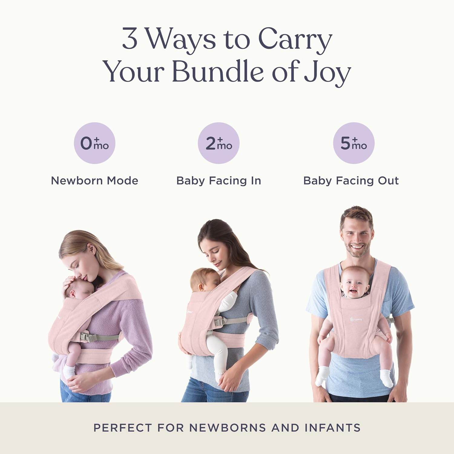 Ergobaby Embrace Baby Carrier Newborn to Toddler - Lightweight Ergonomic Baby Carriers - Cozy Essentials (7-25 Pounds), Ponte Knit, Blush Pink