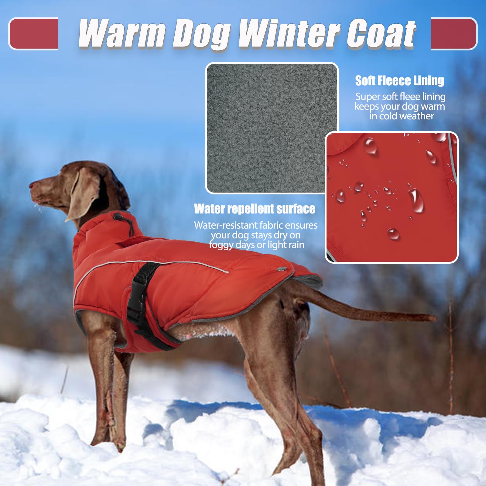 DENTRUN Dog Winter Vest, Dog Coat for Cold Weather, Dog Fleece Coat, Dog Waterproof Coat, Dog Jacket with Harness Hole, Dog Winter Clothes(Red,XL) - Image 2