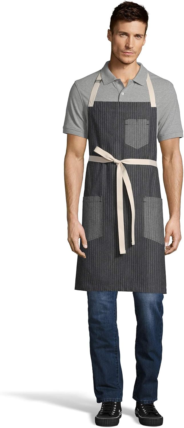 Uncommon Threads Rebel Bib Apron, Pinstripe Denim, One Size 3104-75W2
