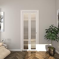 Vista 10 de BARNER HOME Puertas biplegables, para apertura de 48"x 80", panel de vidrio templado decorativo de un solo lado con kits de herrajes, MDF, puertas