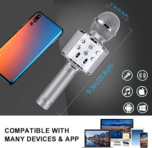 Miniatura 14 de BlueFire - Micrófono inalámbrico Bluetooth 4 en 1 con luces LED, portátil, para niños, niñas, niños y adultos, karaoke Púrpura