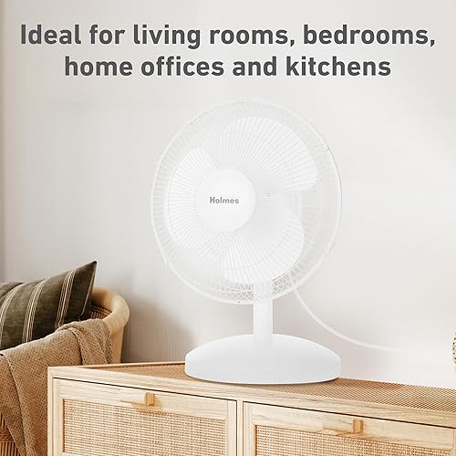 Miniatura 2 de HOLMES Ventilador de mesa de 12 pulgadas, oscilación de 75°, 3 velocidades, inclinación de cabeza ajustable de 15°, ideal para el hogar, dormitorio