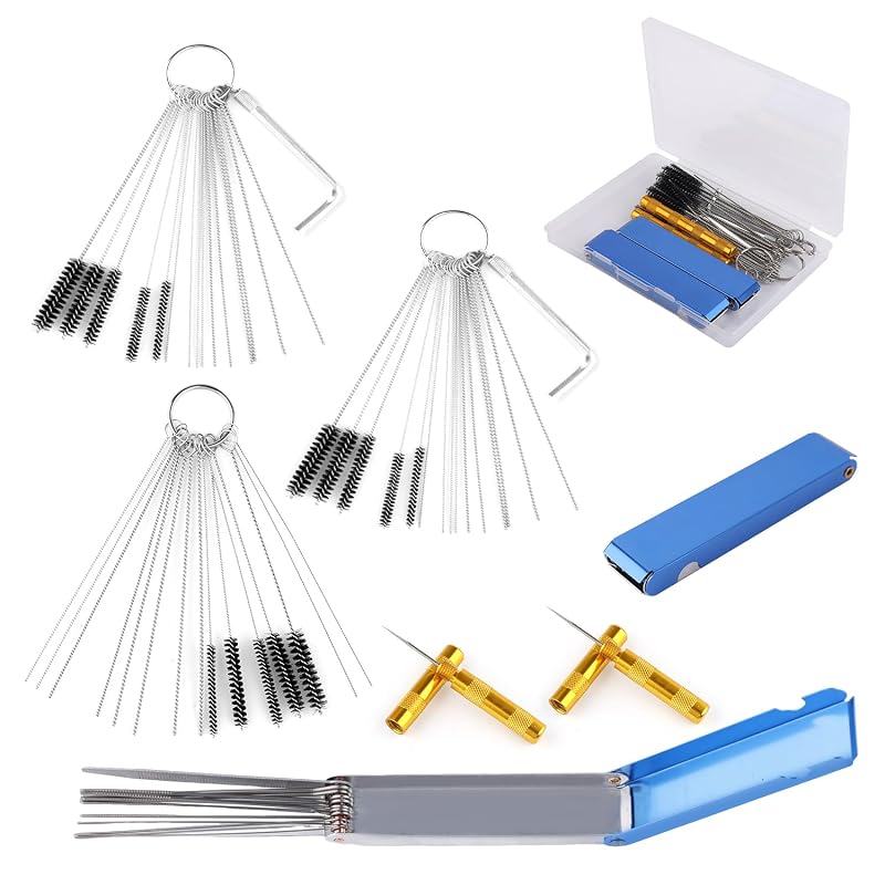 Kit de Limpeza de Carburador Tinoaly com 15 Escovas de Nylon, 30 Agulhas, Fios e Acessórios L23153