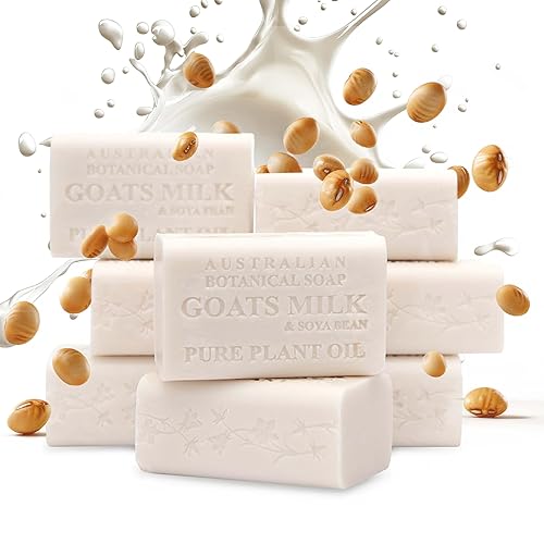 Jabón de leche de cabras botánicas australianas con aceite de soja, peso neto. 3.4 libras, jabón en barra de 6.8 onzas, adecuado para todo tipo de