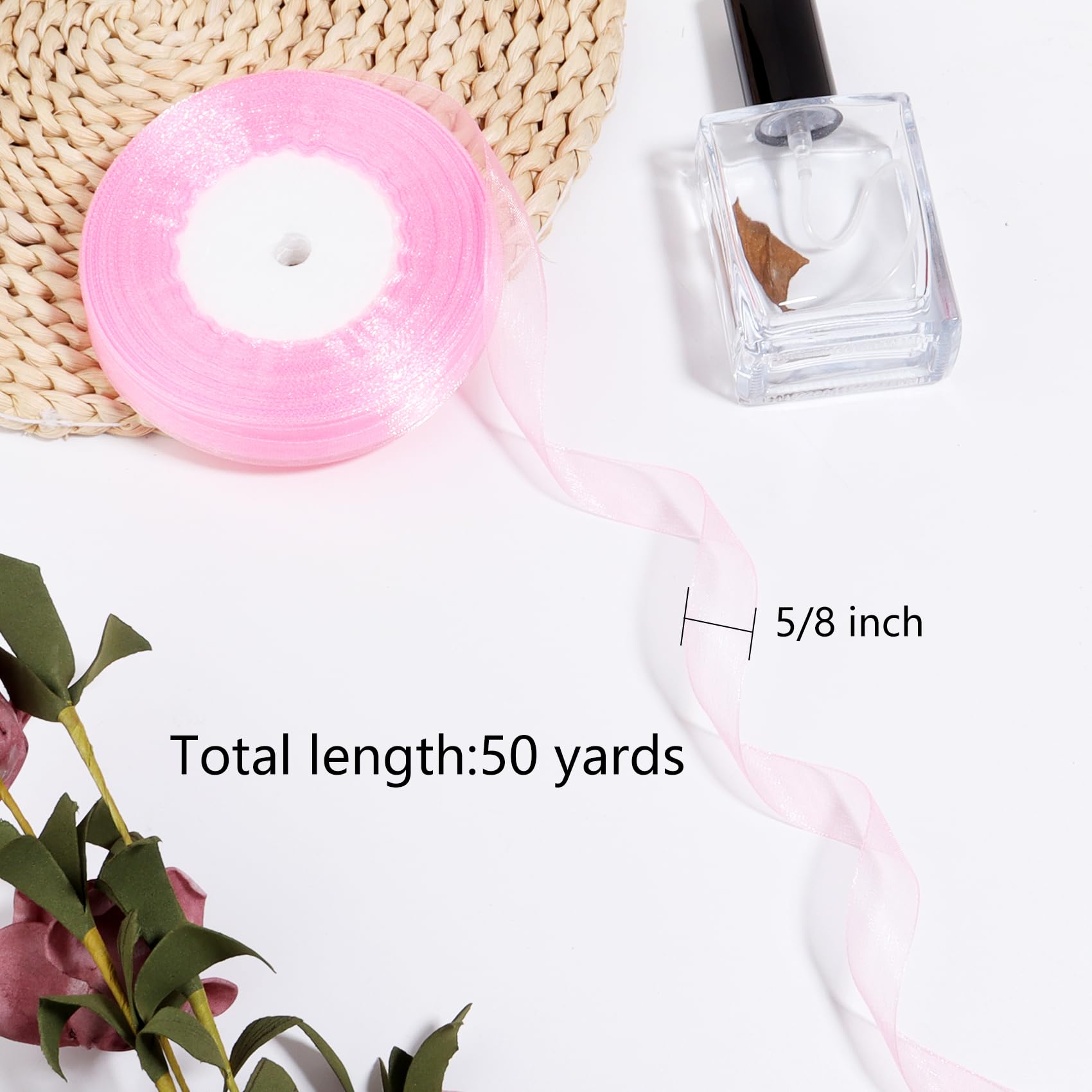 38 Yards 2 Inch Pink Sheer Ribbon Wired Transparent Organza 38 Yards 2 Inch Pink Sheer Ribbon Wired Transparent Organza