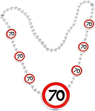 70th Birthday Gift - Red and White Traffic Sign Necklace Number 70 - Unusual Birthday Decoration and Funny Gift Ideas for Men and Women