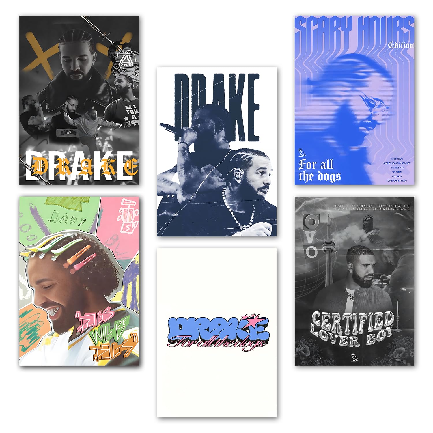Wallgasm Drake Poster - Set of 6, 8x12 inch (A4 Size) 300 GSM | Rap, Music, Rapper Poster for Room, Aesthetic Room Decor Item (Drake)