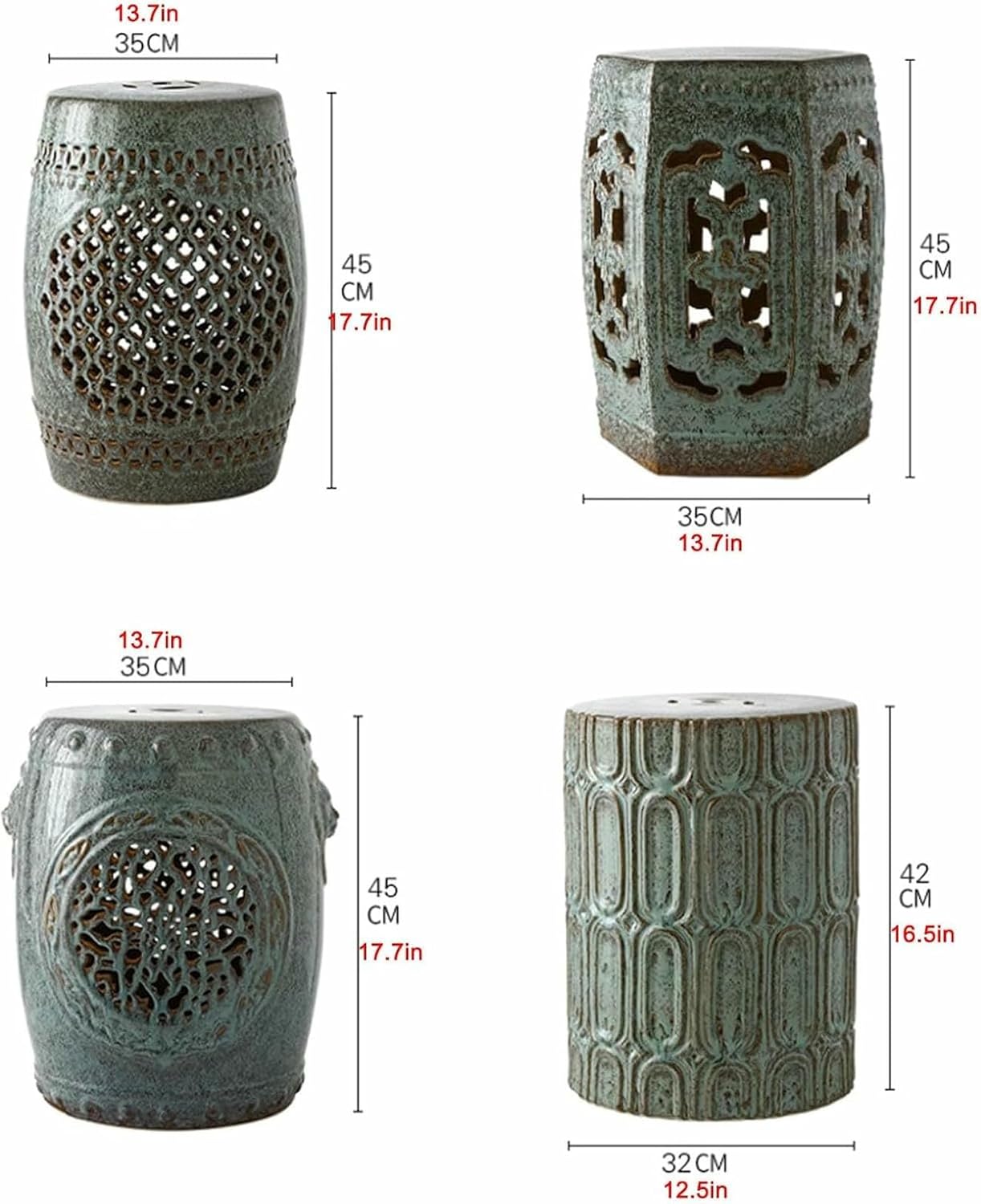 Ceramic Decorative Garden Stool, Chinese Style Ceramic Stool, Retro Ceramic Drum Stool, Cutout Outdoor Garden Stool for Living Room, Garden, Patio, Bronze Green