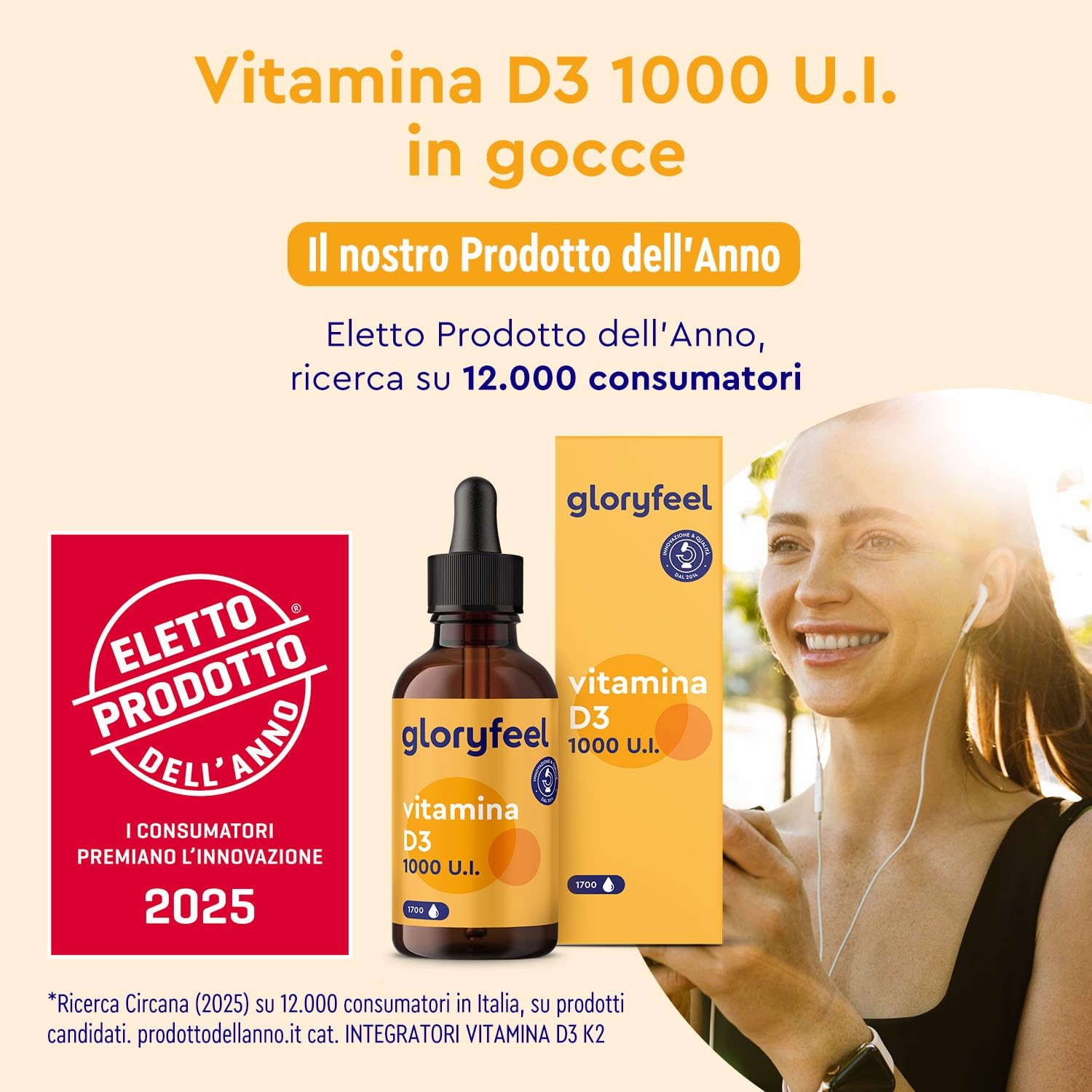 Vitamina D3 1000 UI per Goccia, 50ml (1700 Gocce), Eletto PRODOTTO DELL'ANNO 2025, Supporta Ossa, Denti e Sistema Immunitario, Vitamina D Colecalciferolo, in Olio MCD ad Alta Stabilità