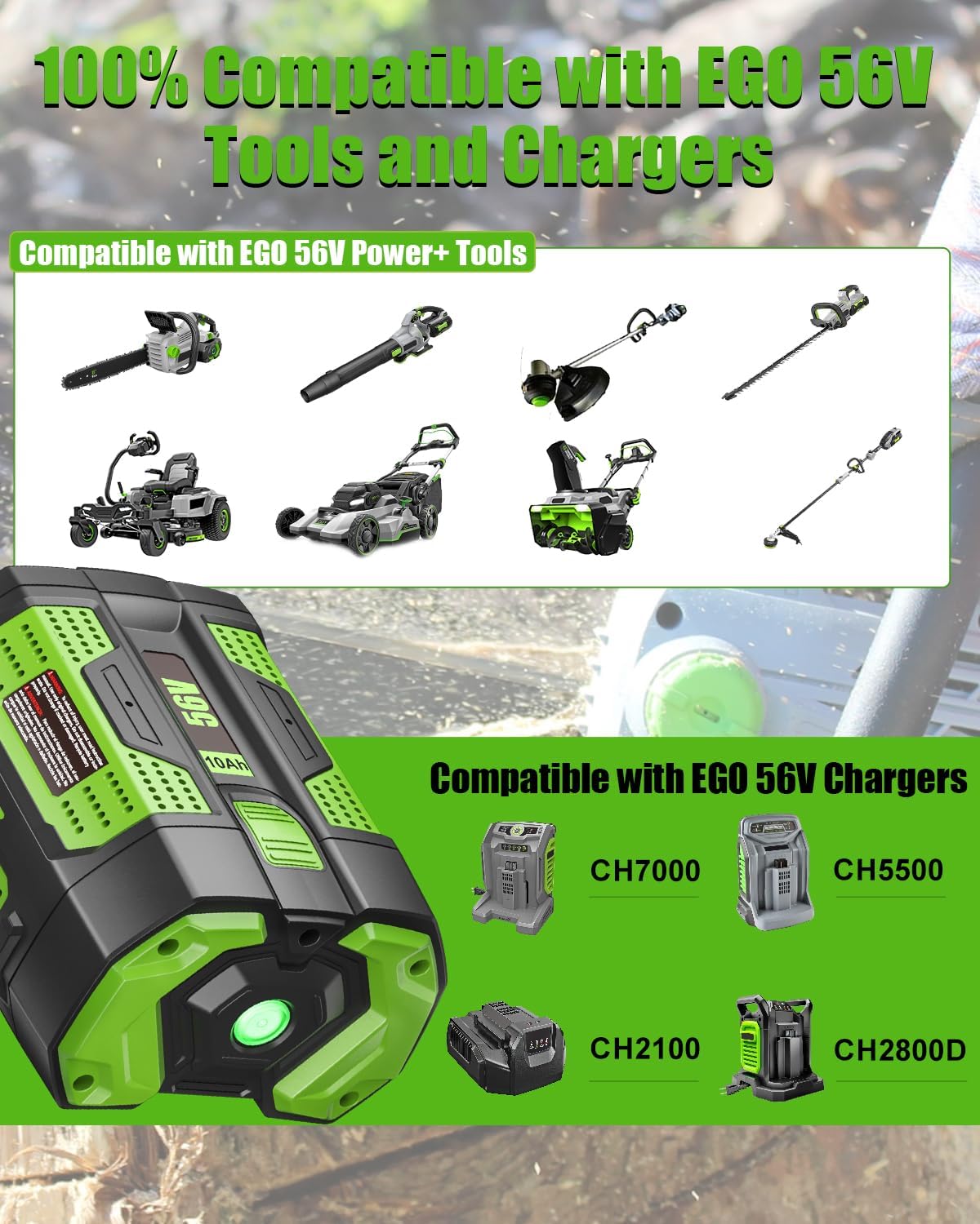 Replacement for EGO 56V Battery 10 Ah Compatible with EGO 56 Volt Lithium-Ion Battery Power+ Tools and Charger 2-Pack - Image 4