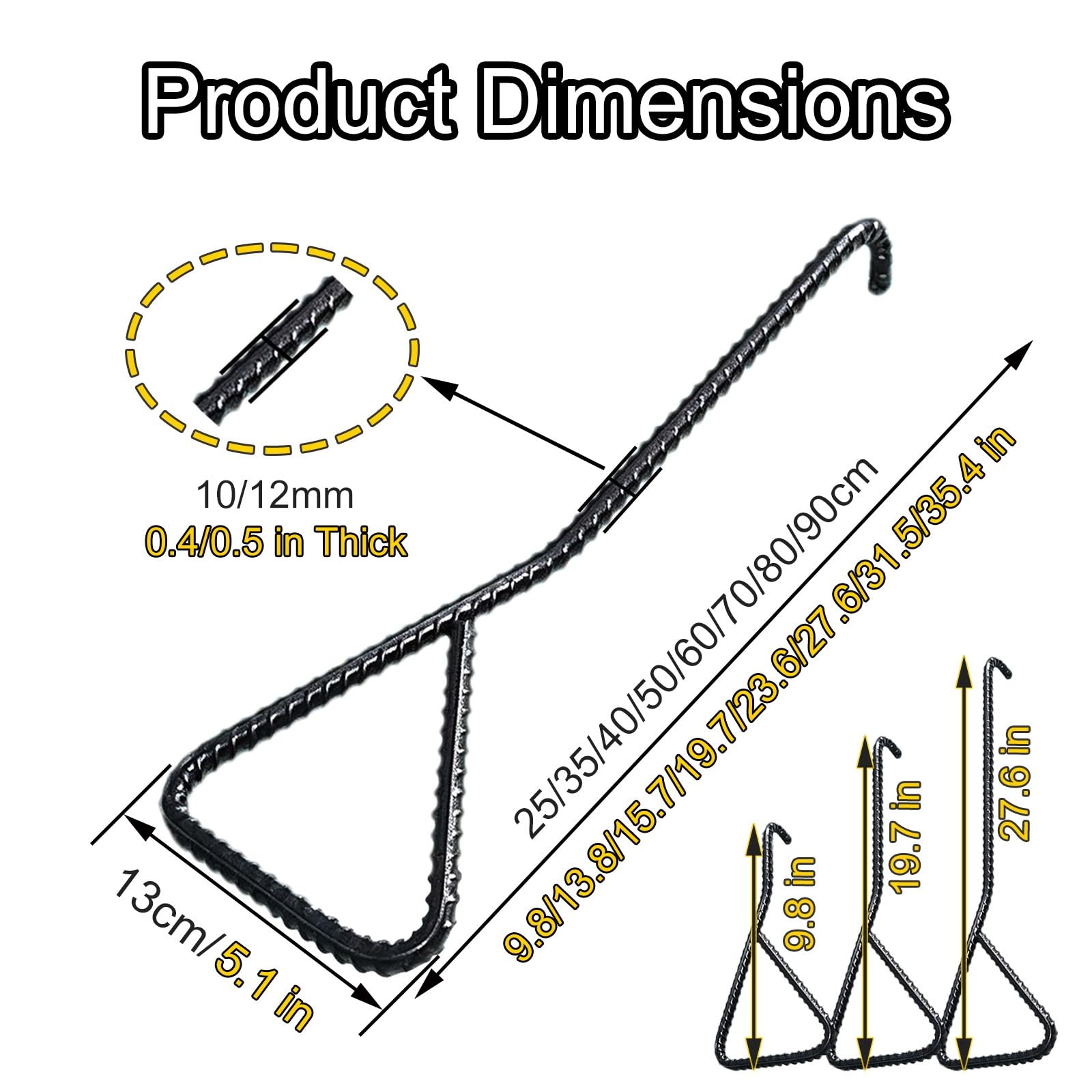 Paquete de 2 Ganchos en Forma de J para Barra de Refuerzo | Herramienta de palanca de barra de refuerzo de agarre triangular, varilla de 3/8 y 1/2 pulg.(12mm/0.5in Thick,35cm/13.8in)