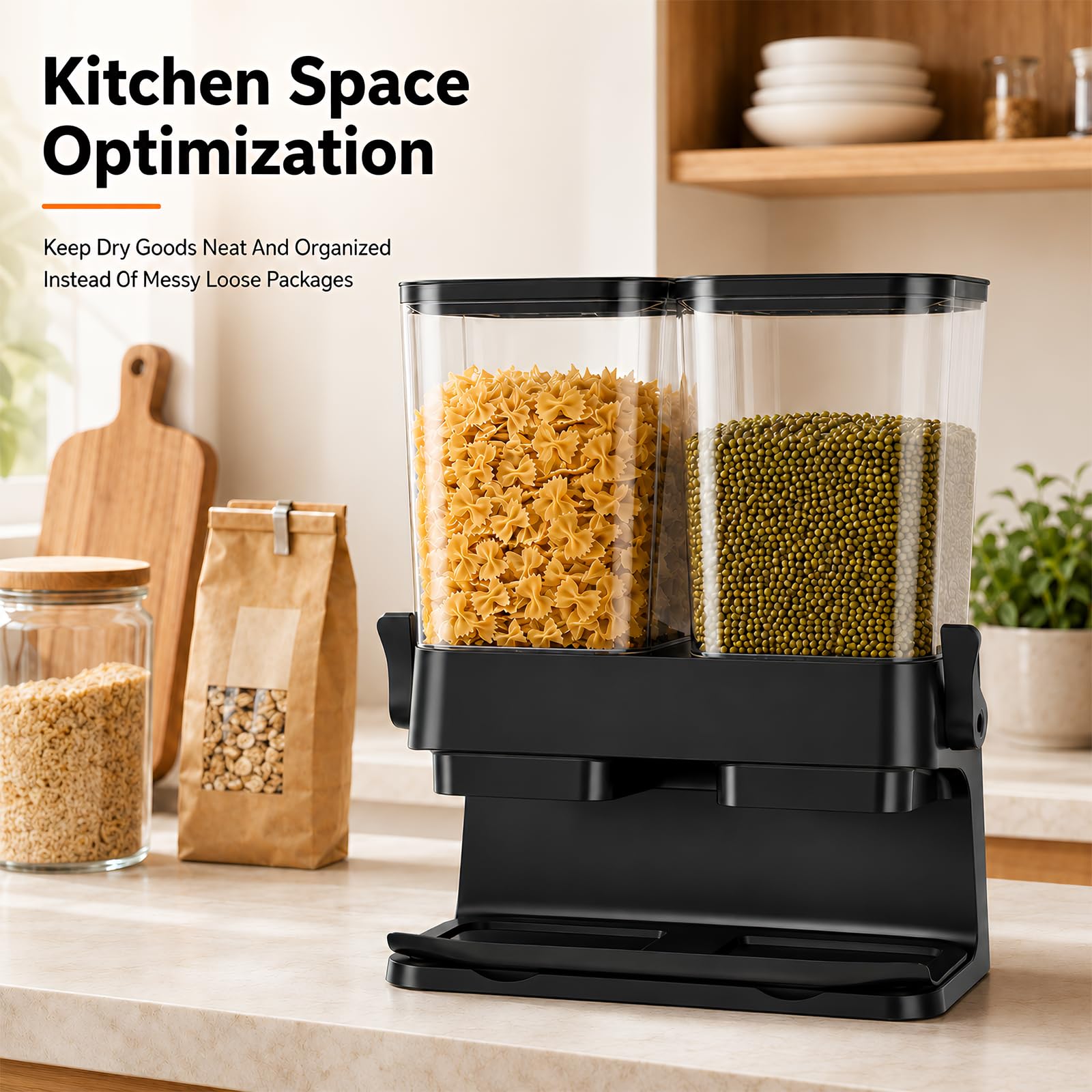 3L Große Müslispender mit Doppelbehälter, Cornflakes Spender aus ABS+PS, Cornflakes Behälter mit Deckel, Aufbewahrungsbox Küche Organizer für trockene Lebensmittel, Reis, Kaffeebohnen