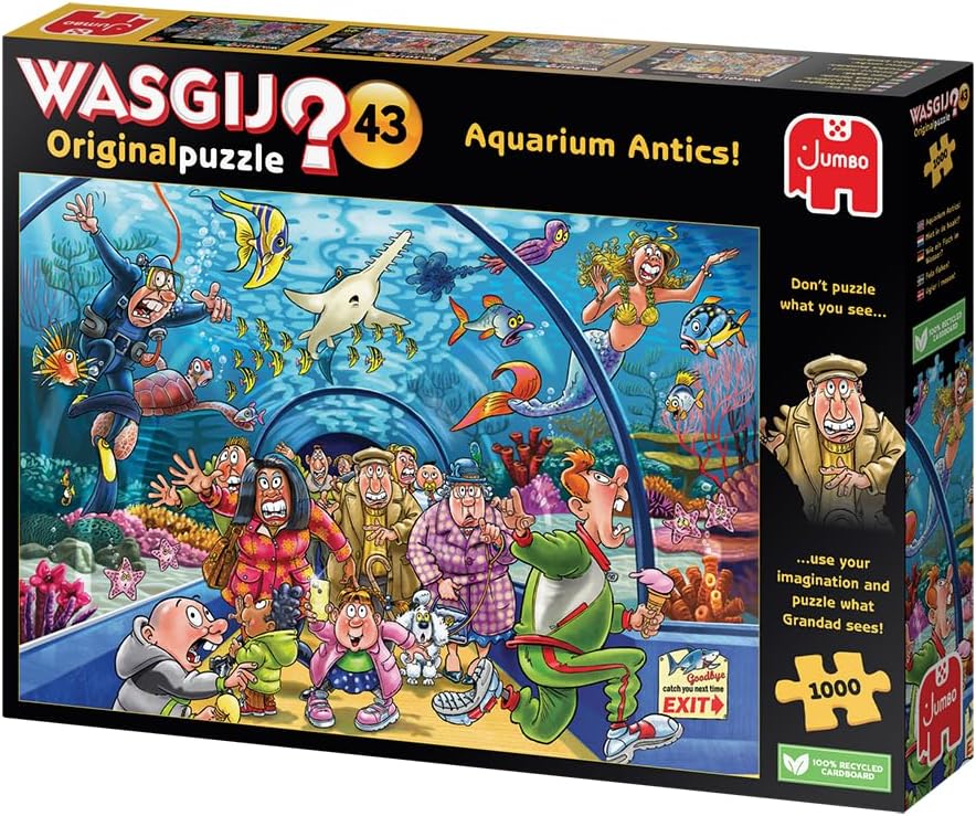 Jumbo, Wasgij, Retro Original 43 - Aquarium Antics!, Unique Collectable Jigsaw Puzzle for Adults, 1,000 Piece