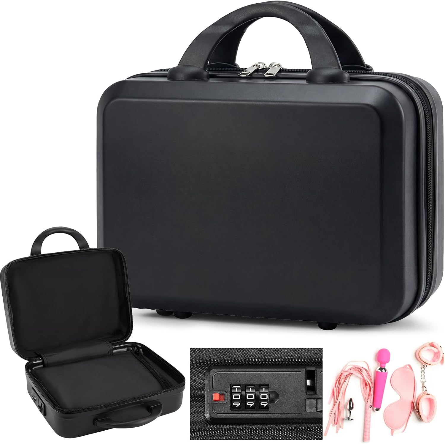 Amylove Adult Game Toy Storage Organizer Case for Women and Men Lock Box Toy Travel Bag Game Locking Storage Box Travel Bag, 12.6 x 9.8 x 6.7 Inch(Black,Stylish)